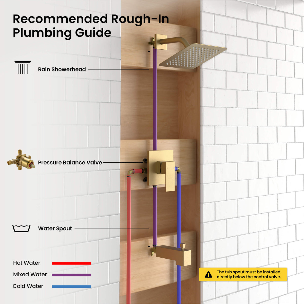 Quadra Single Function Pressure Balanced Complete Shower Faucet Set with Tub Spout - CSF-4018