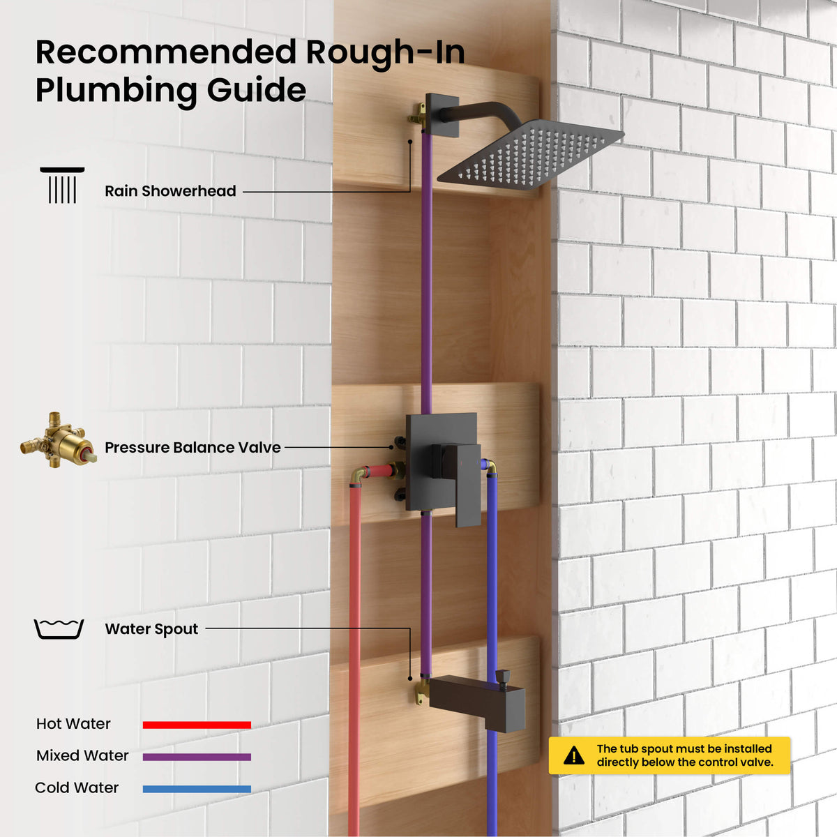 Quadra Single Function Pressure Balanced Complete Shower Faucet Set with Tub Spout - CSF-4018