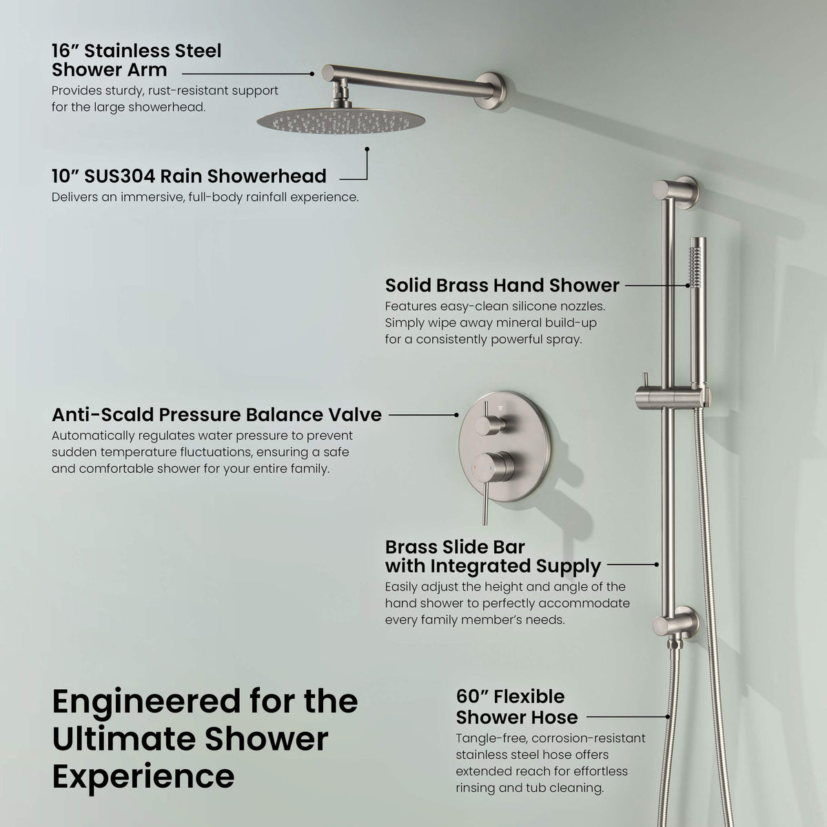 Halo 2-Function Pressure Balanced Complete Shower Faucet Set with Slide Bar - CSF-4019