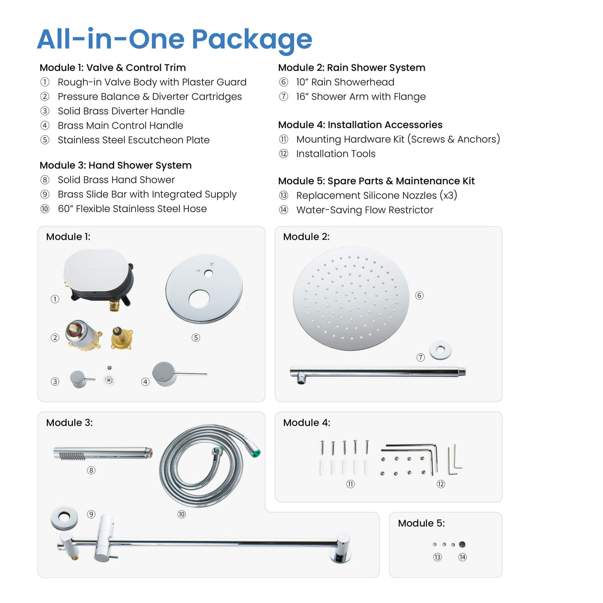 Halo 2-Function Pressure Balanced Complete Shower Faucet Set with Slide Bar - CSF-4019