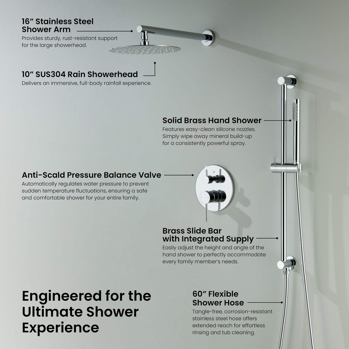 Halo 2-Function Pressure Balanced Complete Shower Faucet Set with Slide Bar - CSF-4019
