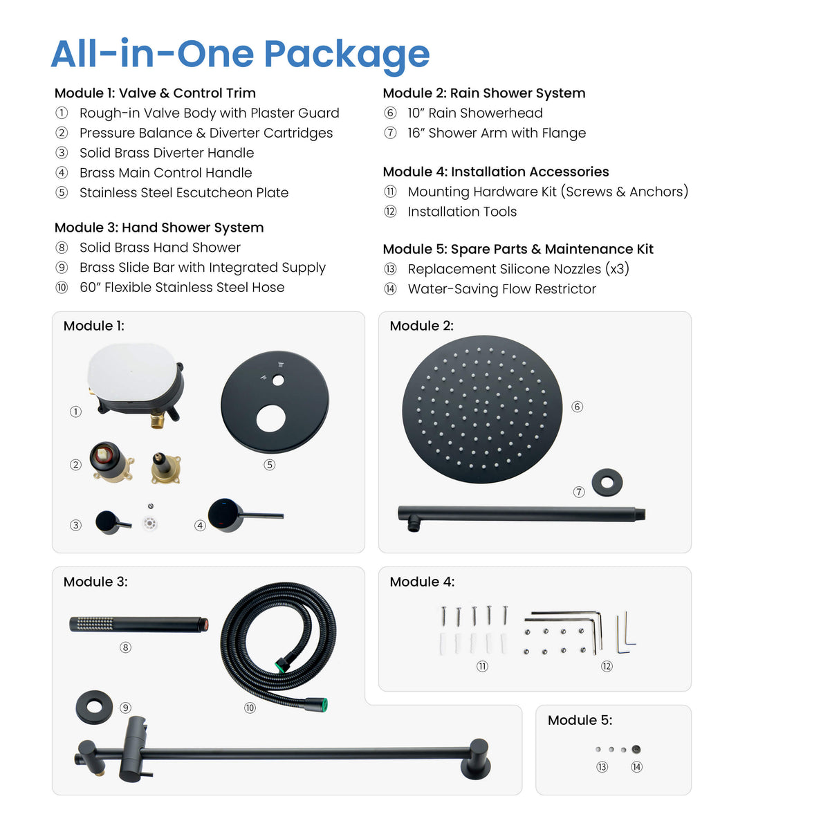 Halo 2-Function Pressure Balanced Complete Shower Faucet Set with Slide Bar - CSF-4019