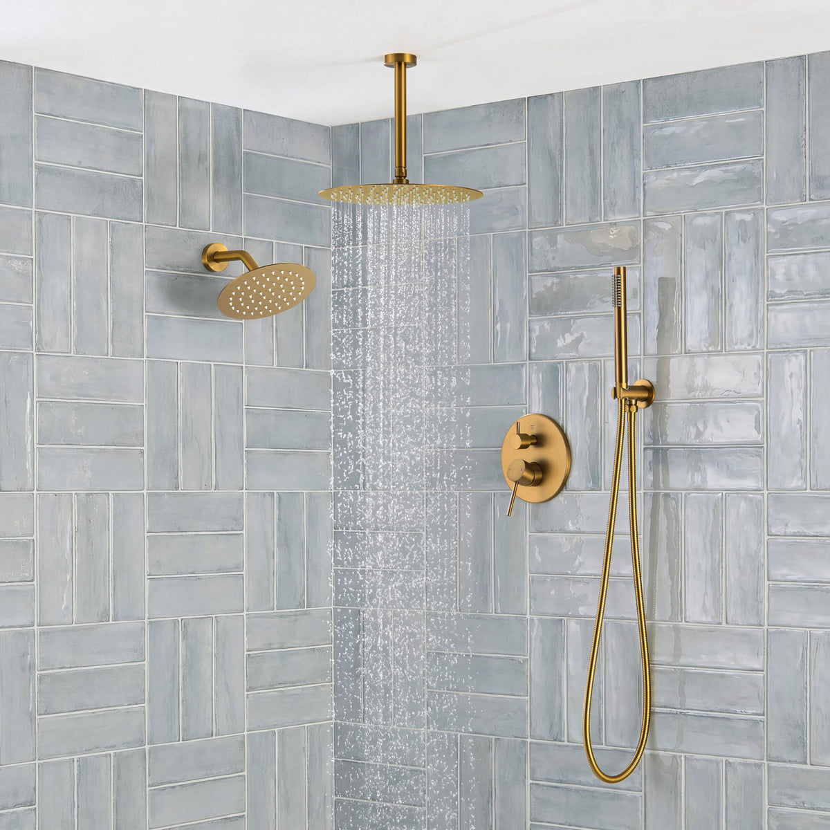 Halo 3-Function Pressure Balanced Complete Shower Faucet Set with Wall Mount, Ceiling Mount, and Handheld Shower Heads - CSF-4021
