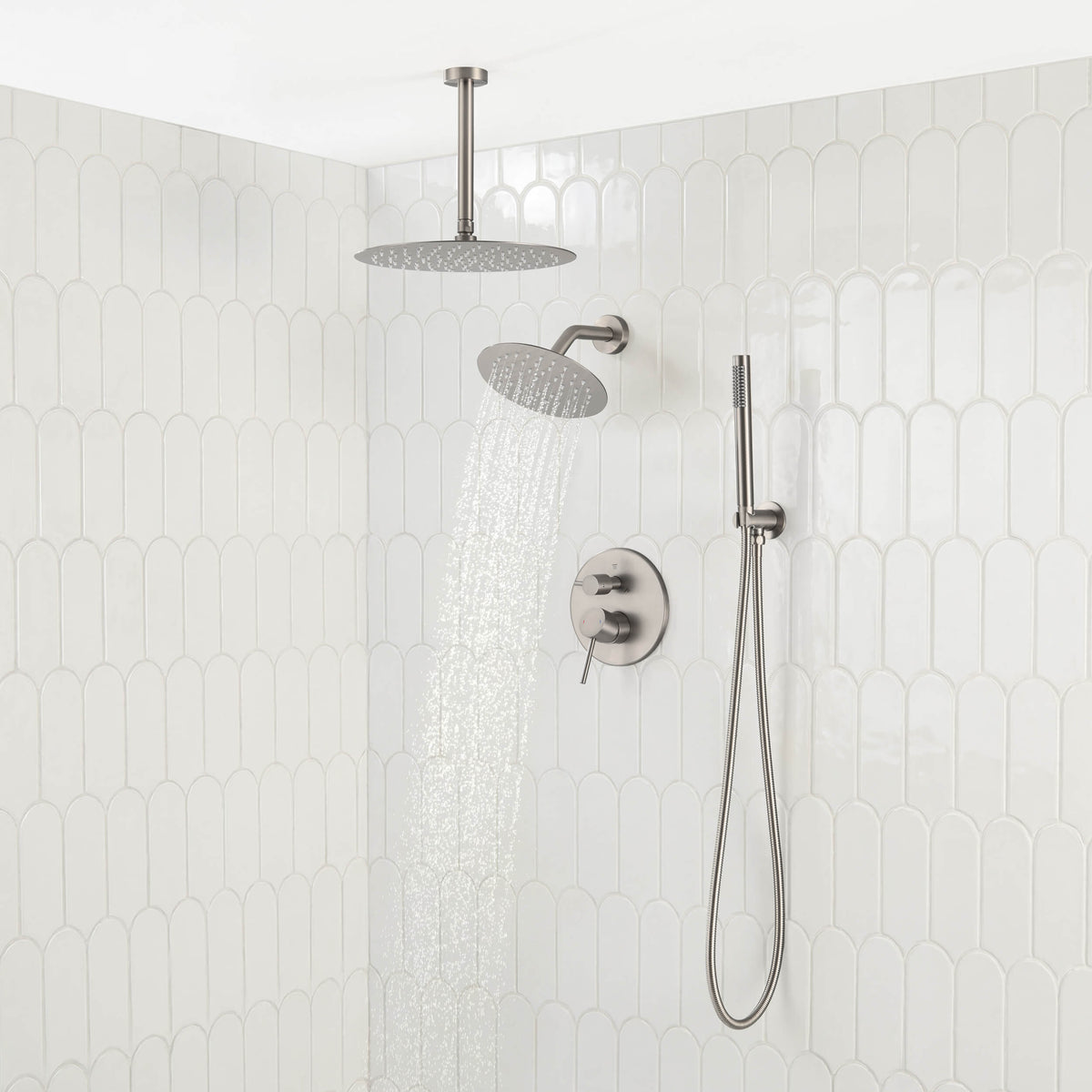 Halo 3-Function Pressure Balanced Complete Shower Faucet Set with Wall Mount, Ceiling Mount, and Handheld Shower Heads - CSF-4021