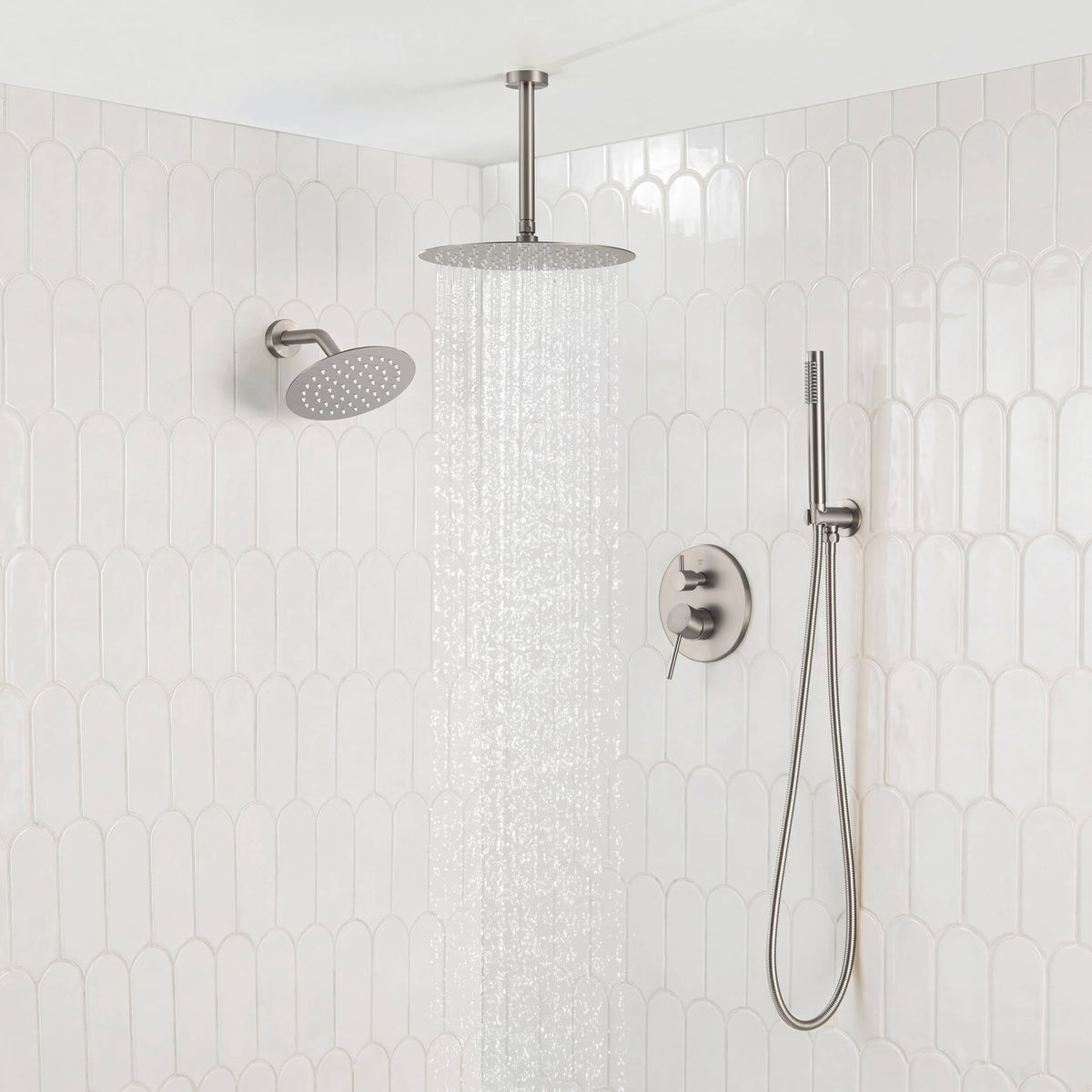 Halo 3-Function Pressure Balanced Complete Shower Faucet Set with Wall Mount, Ceiling Mount, and Handheld Shower Heads - CSF-4021