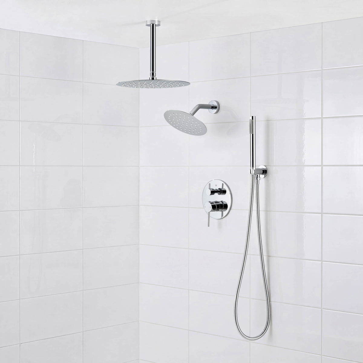 Halo 3-Function Pressure Balanced Complete Shower Faucet Set with Wall Mount, Ceiling Mount, and Handheld Shower Heads - CSF-4021