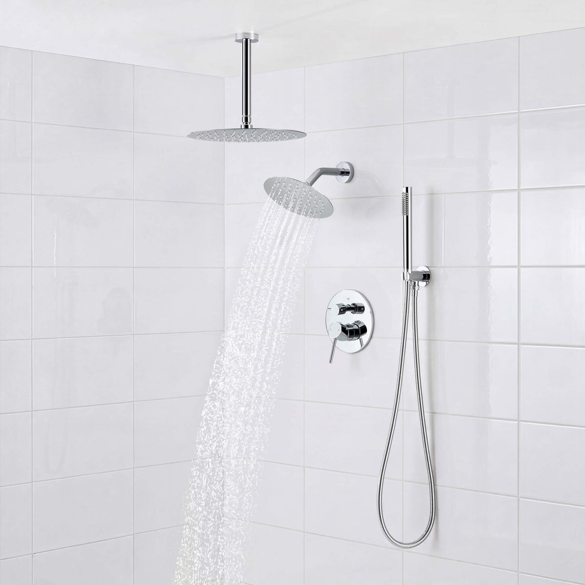 Halo 3-Function Pressure Balanced Complete Shower Faucet Set with Wall Mount, Ceiling Mount, and Handheld Shower Heads - CSF-4021