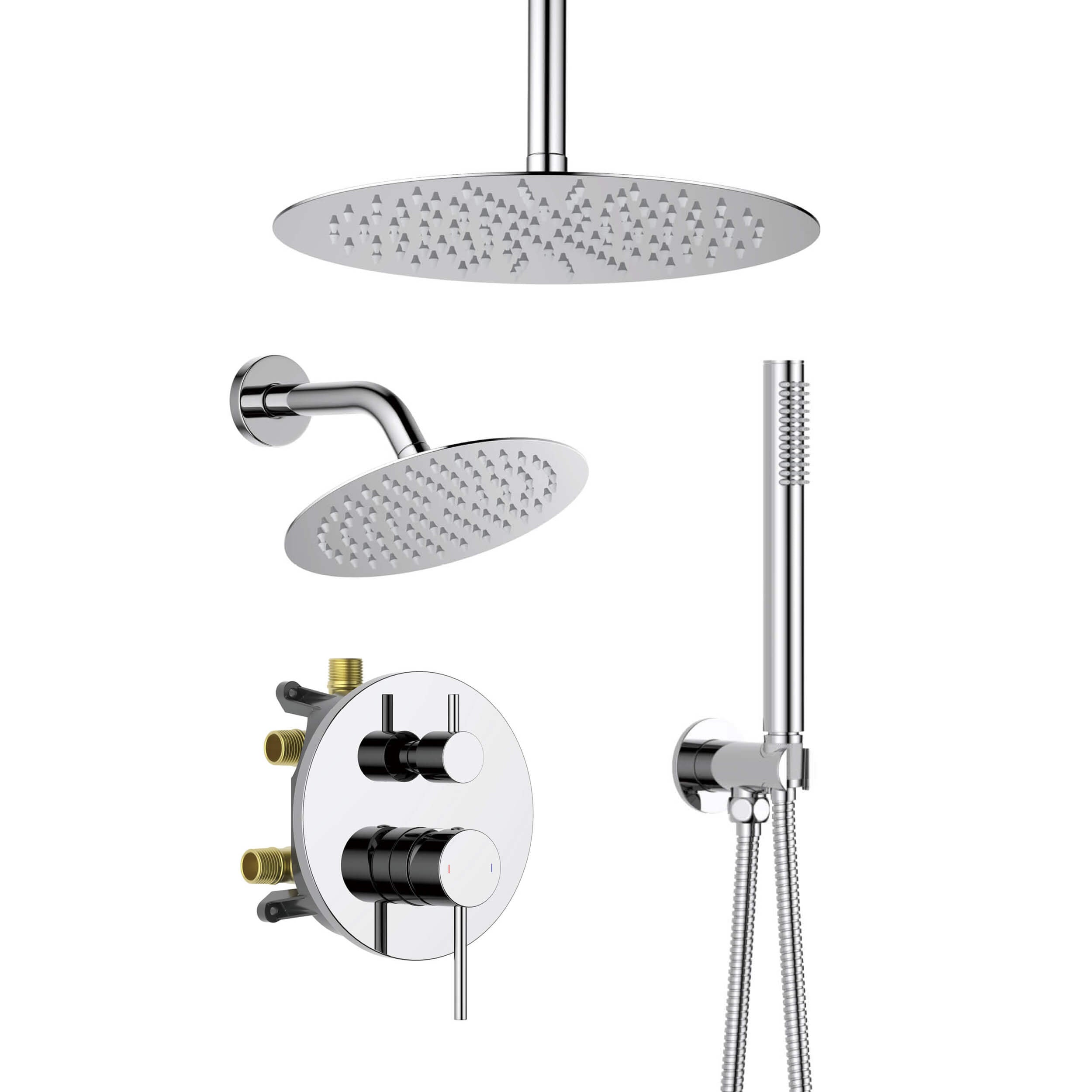 Halo 3-Function Pressure Balanced Complete Shower Faucet Set with Wall Mount, Ceiling Mount, and Handheld Shower Heads - CSF-4021