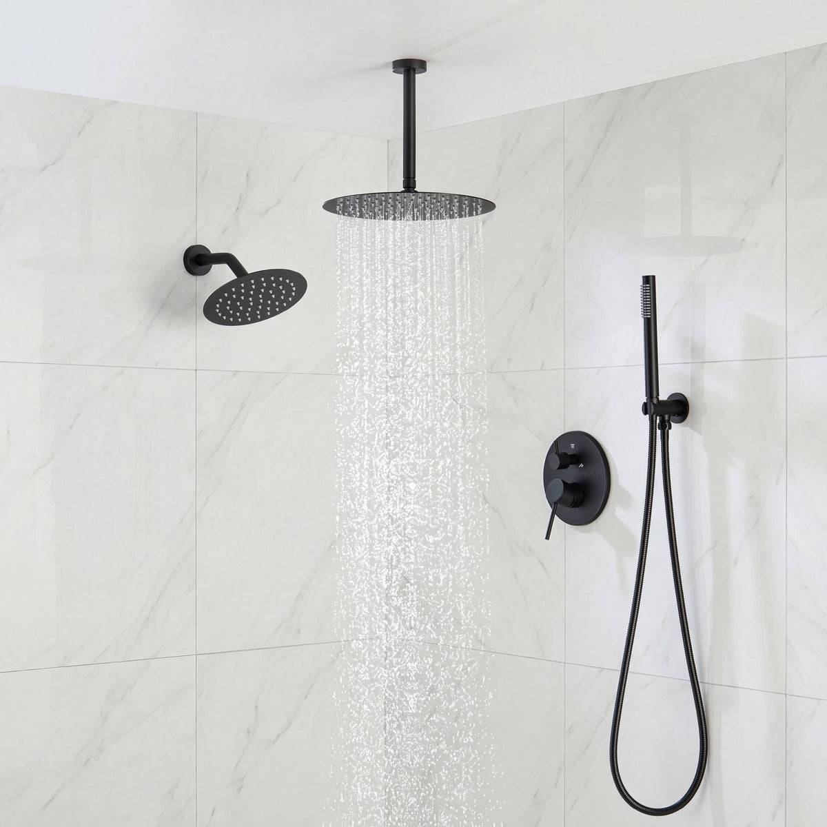 Halo 3-Function Pressure Balanced Complete Shower Faucet Set with Wall Mount, Ceiling Mount, and Handheld Shower Heads - CSF-4021
