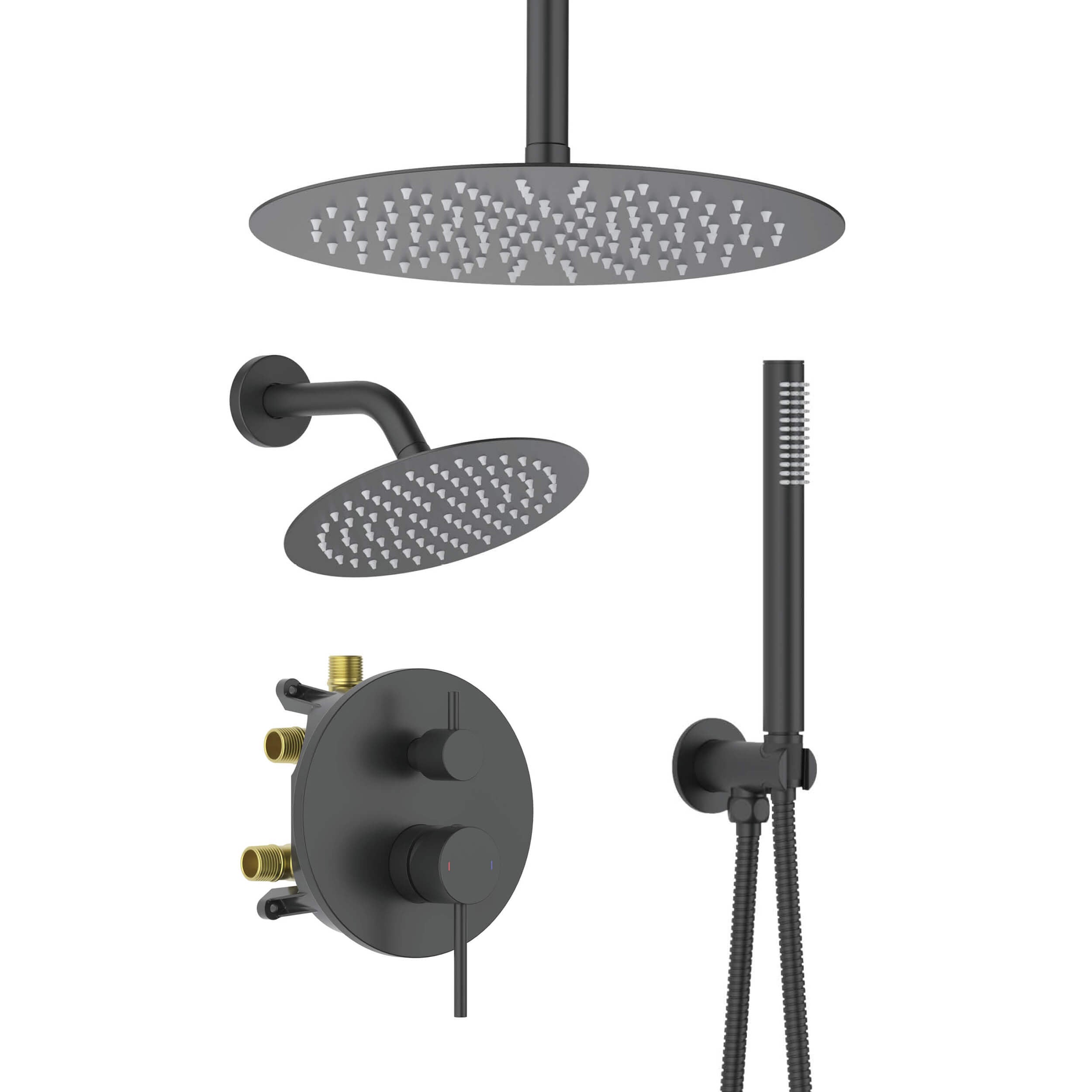 Halo 3-Function Pressure Balanced Complete Shower Faucet Set with Wall Mount, Ceiling Mount, and Handheld Shower Heads - CSF-4021