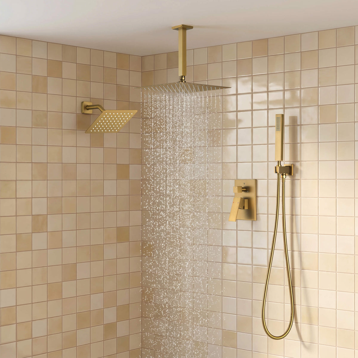 Quadra 3-Function Pressure Balanced Complete Shower Faucet Set with Wall Mount, Ceiling Mount, and Handheld Shower Heads - CSF-4022