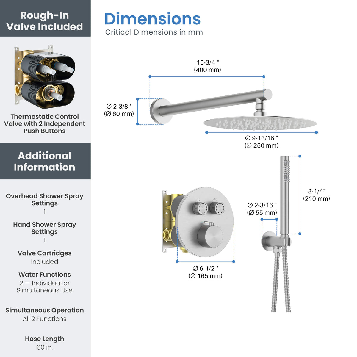 Halo 2-Function Thermostatic Complete Shower Faucet Set - CSF-4023