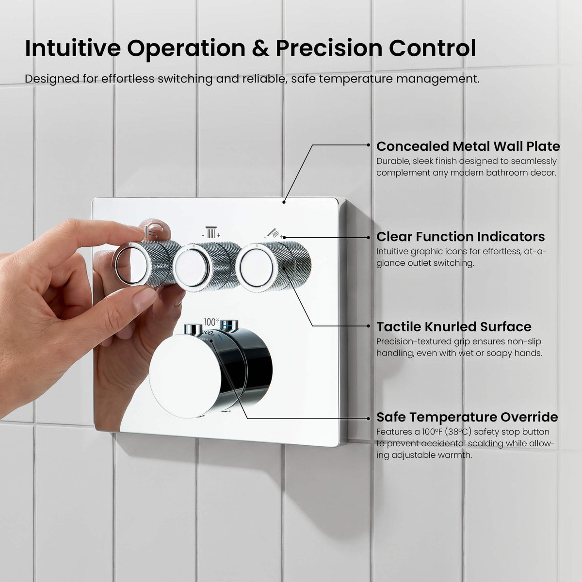 Quadra 3-Function Thermostatic Complete Shower Faucet Set with Wall-Mount Rainshower, Handheld Shower, and Body Jets - CSF-4026