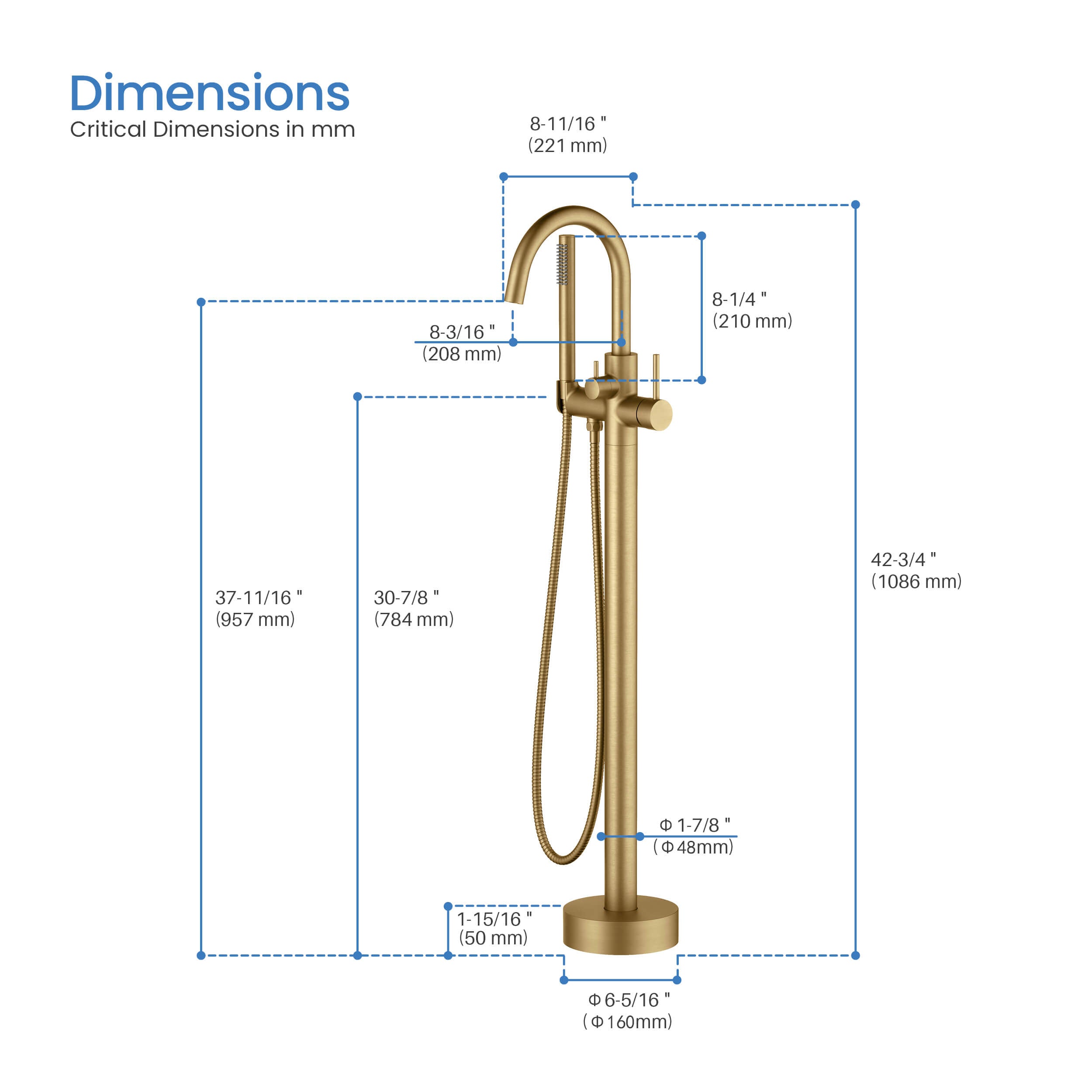 Halo Floor Mount Tub Filler With Hand Shower - CTF-3001