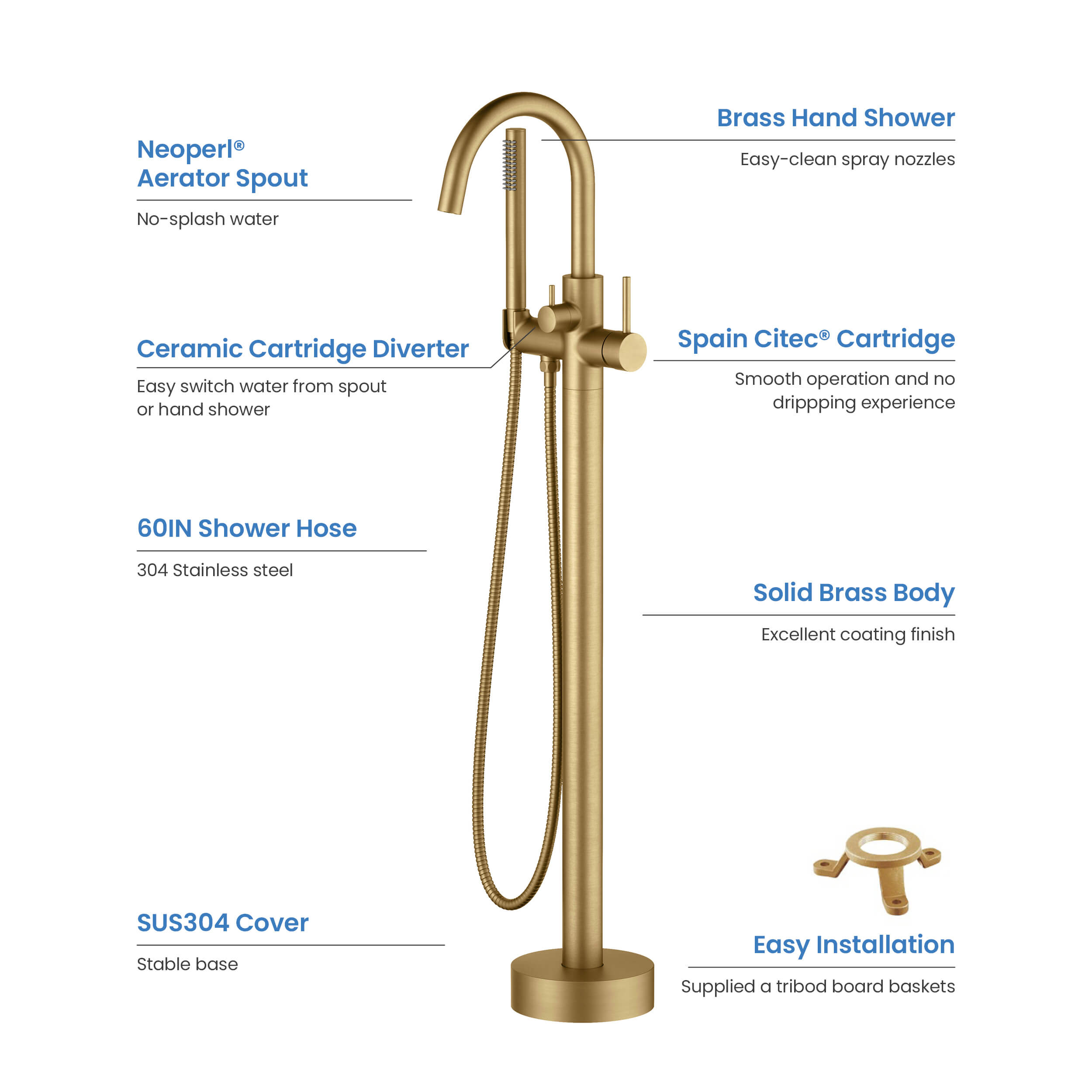 Halo Floor Mount Tub Filler With Hand Shower - CTF-3001