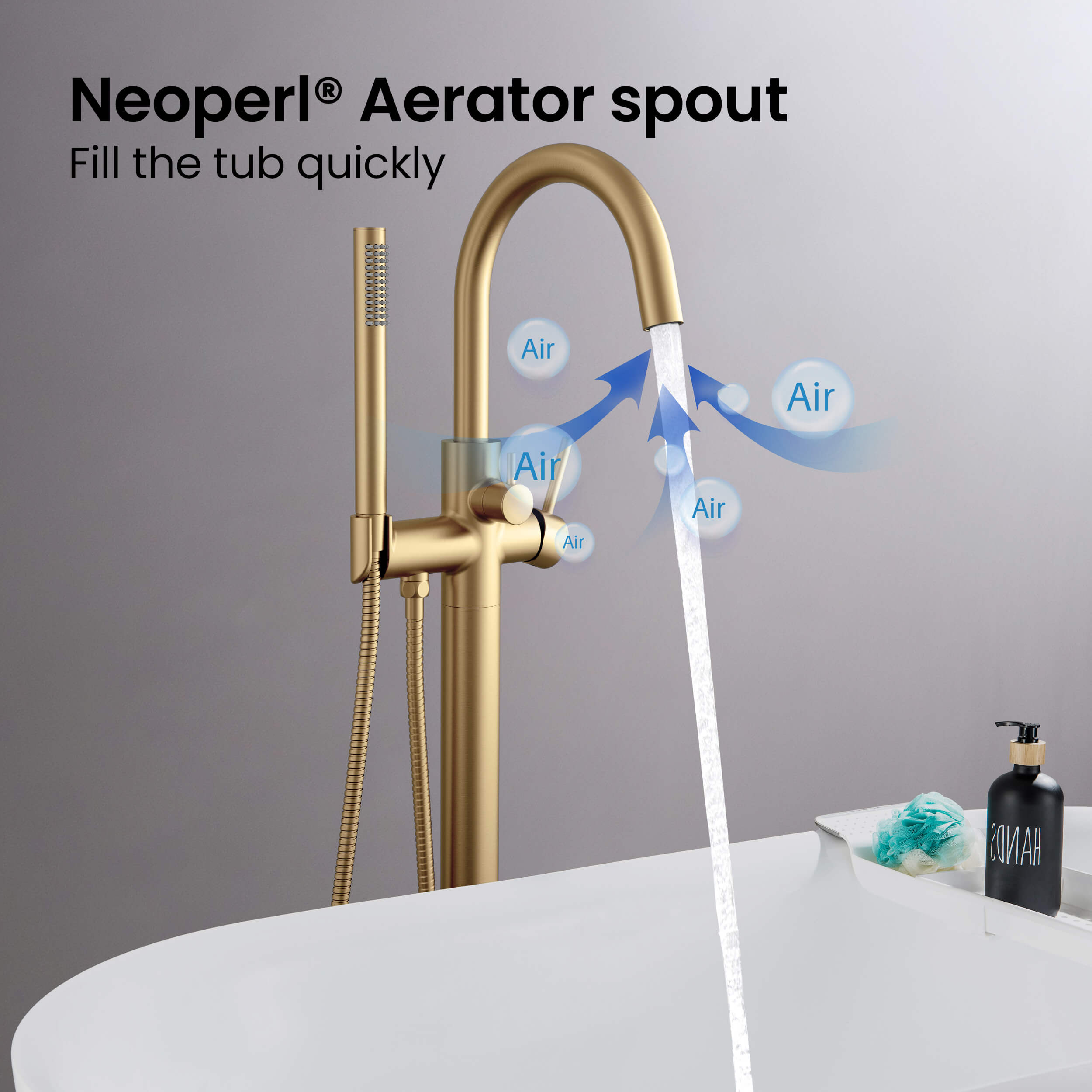 Halo Floor Mount Tub Filler With Hand Shower - CTF-3001