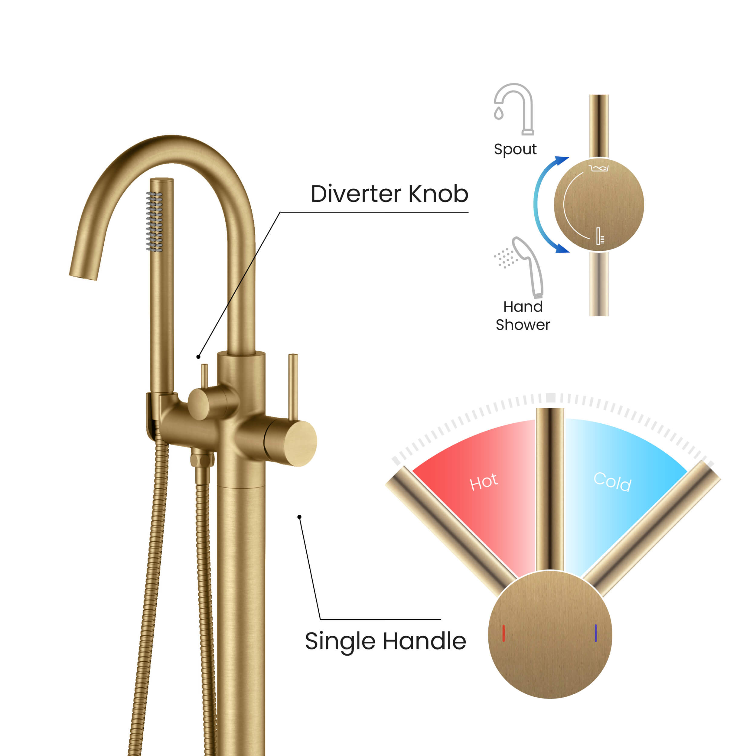 Halo Floor Mount Tub Filler With Hand Shower - CTF-3001