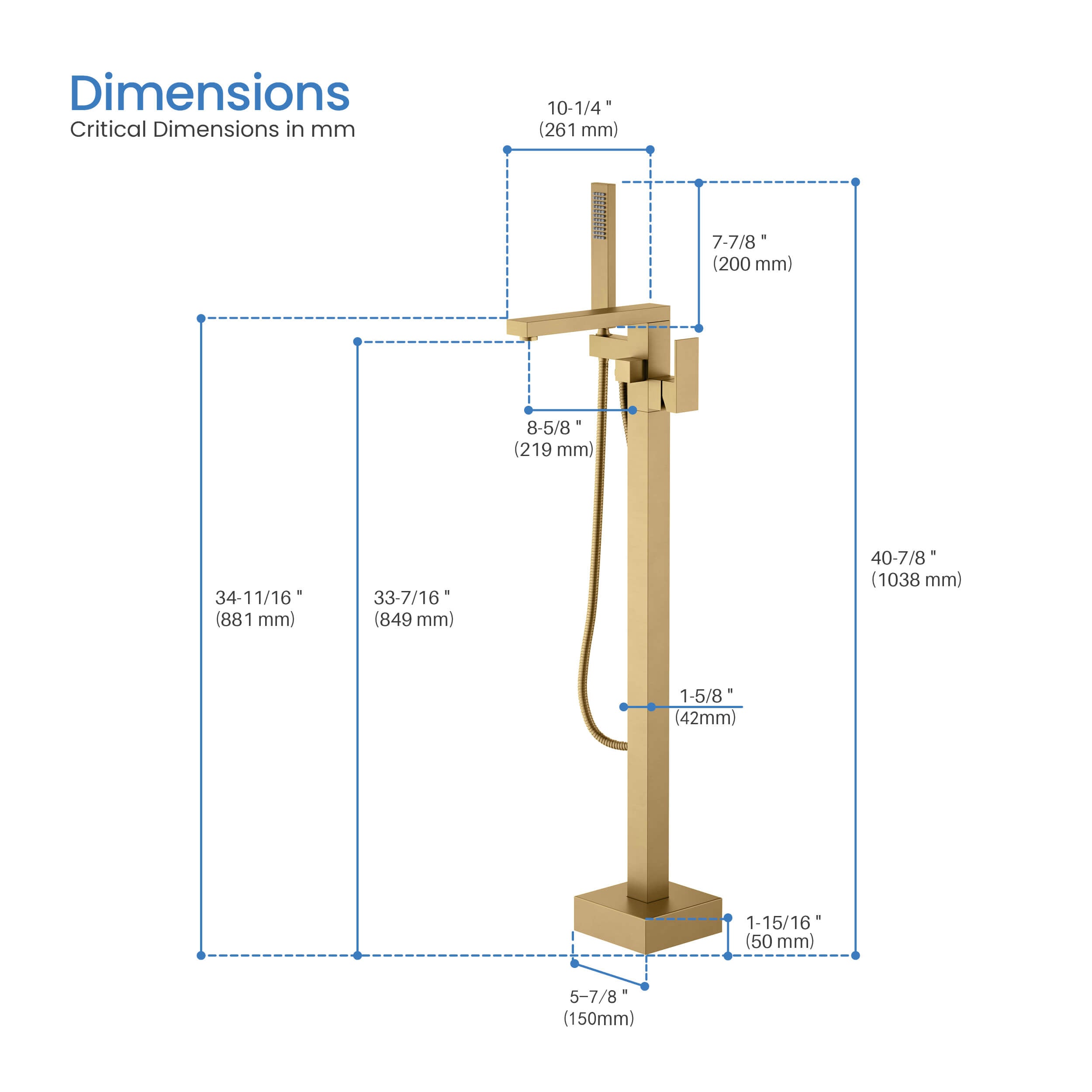 Quadra Floor Mount Tub Filler With Hand Shower - CTF-3002