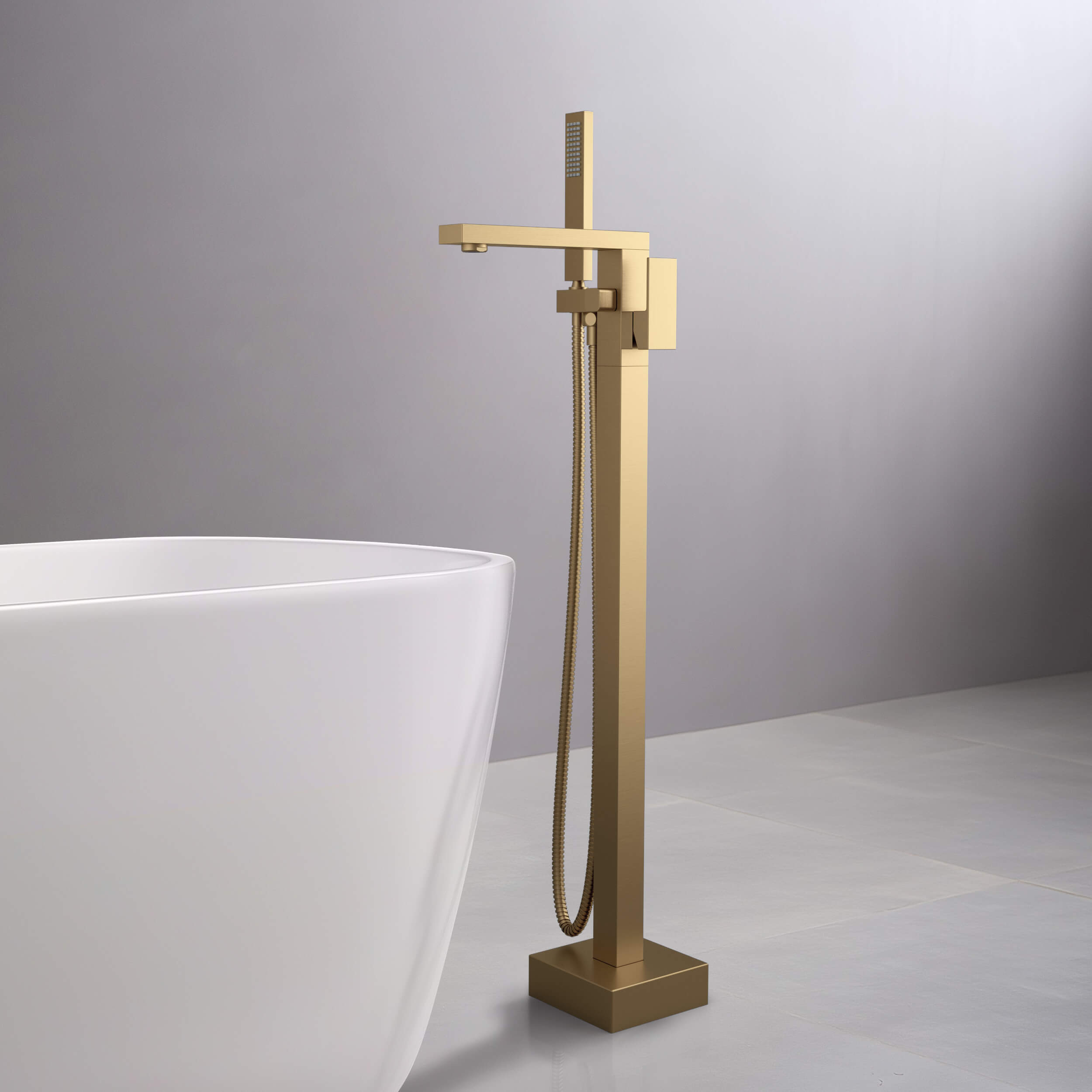 Quadra Floor Mount Tub Filler With Hand Shower - CTF-3002