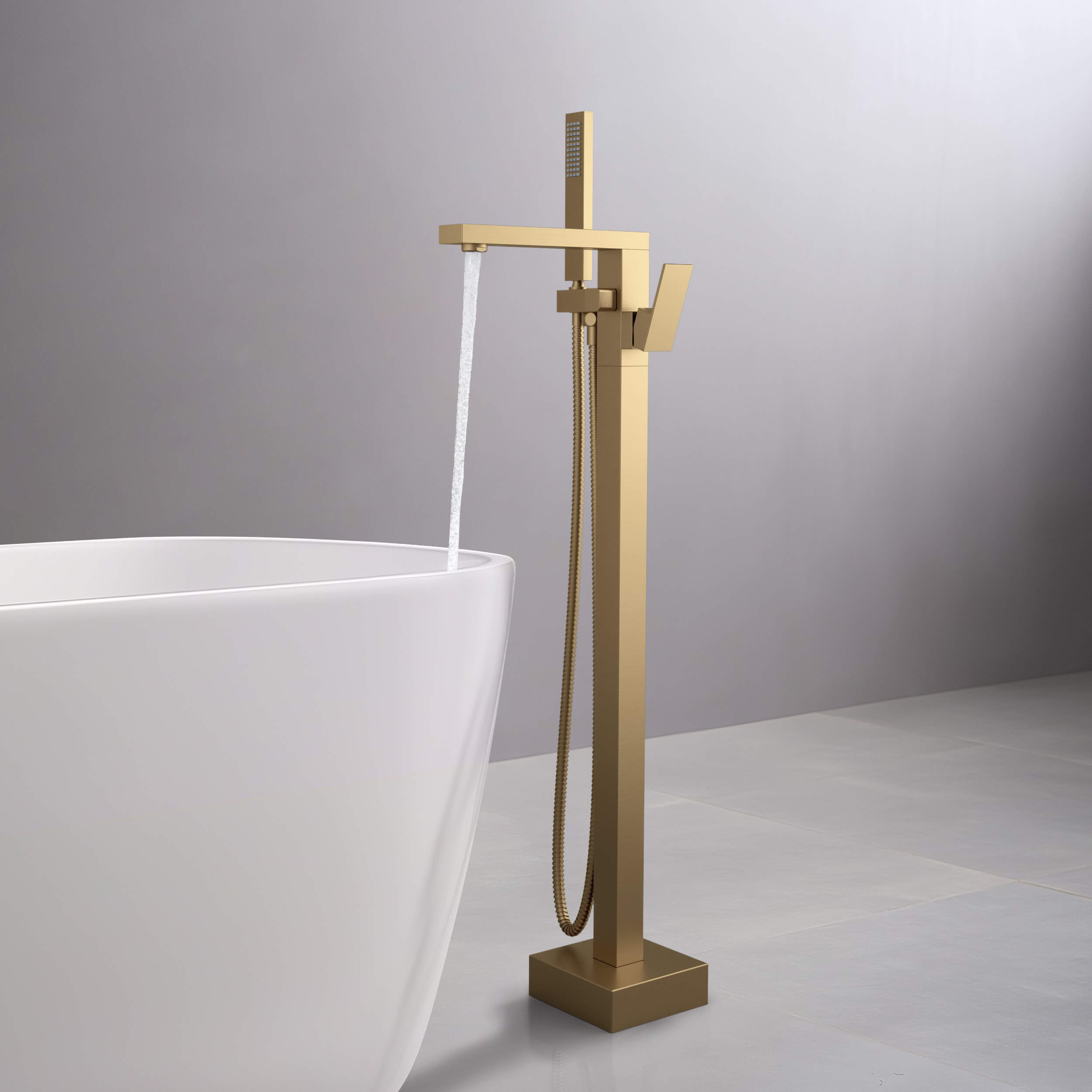 Quadra Floor Mount Tub Filler With Hand Shower - CTF-3002