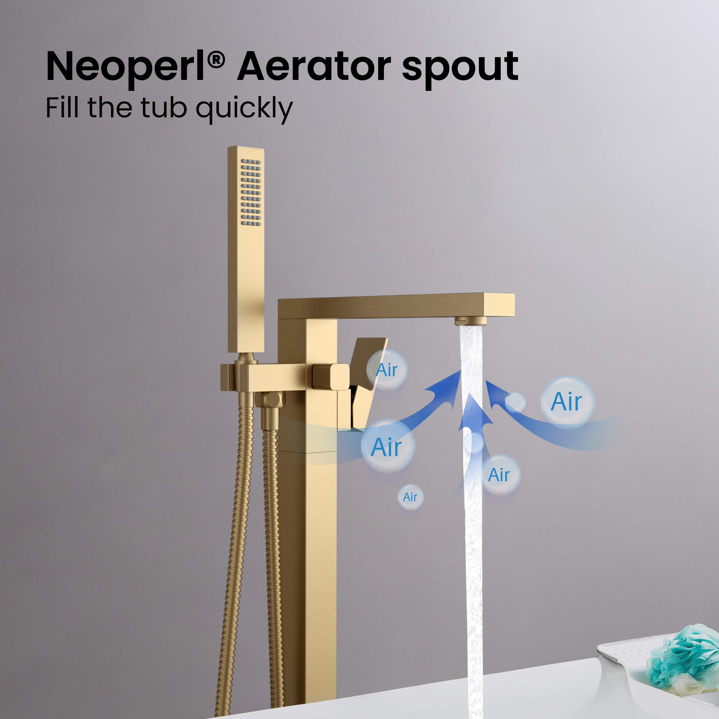 Quadra Floor Mount Tub Filler With Hand Shower - CTF-3002
