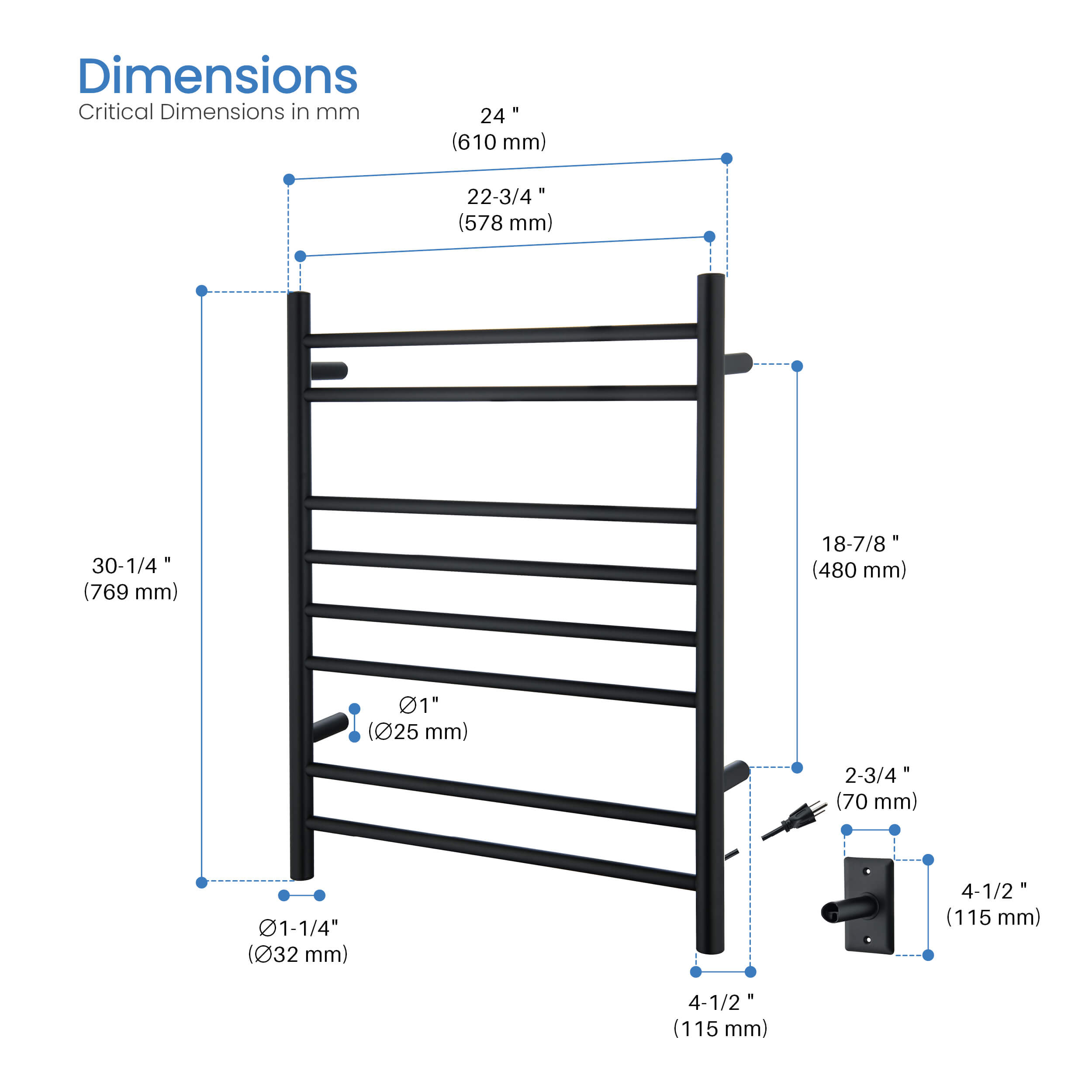 24"W x 30-1/4"H ETL Certified Hardwired/Plug-in Wall Mounted Stainless Steel Towel Warmer