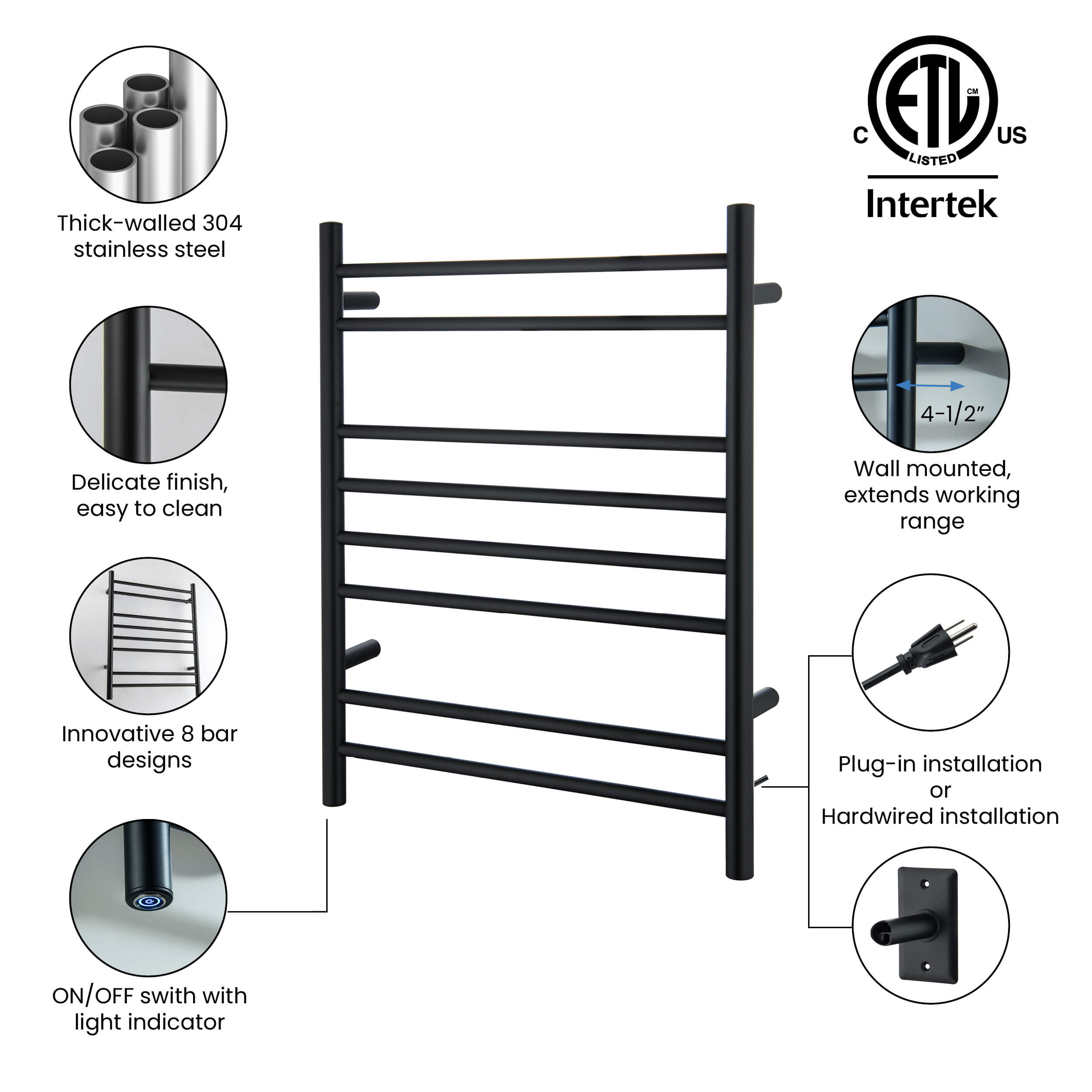 24"W x 30-1/4"H ETL Certified Hardwired/Plug-in Wall Mounted Stainless Steel Towel Warmer
