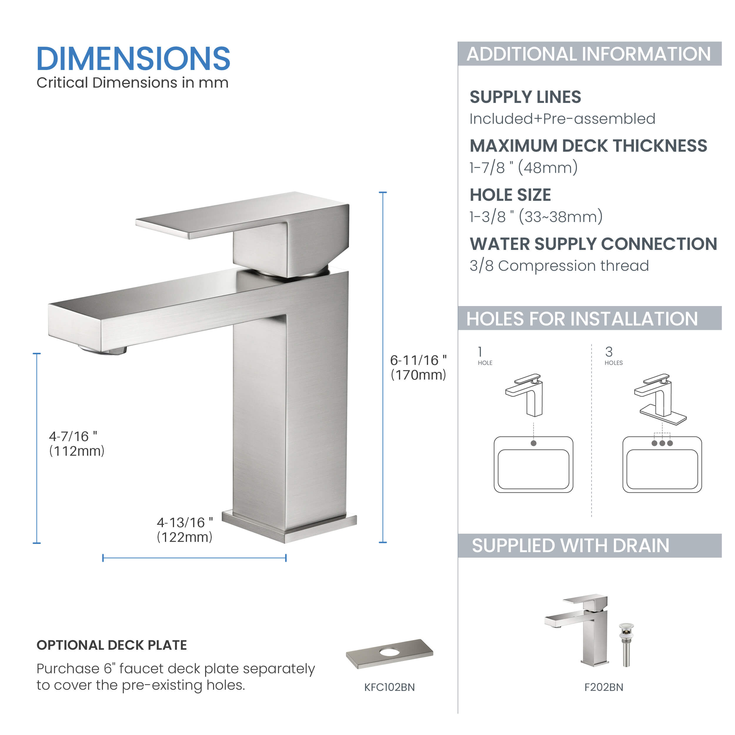 Value Collection - Single Handle Bathroom Vanity Sink Faucet with Pop Up Drain - F202