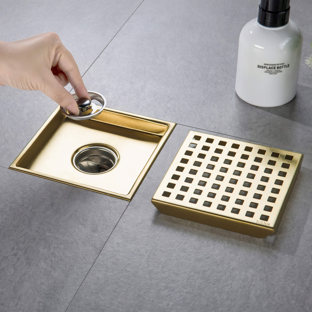 6 inch Square Shower Drain with Square Grid Grate - CFD-0602