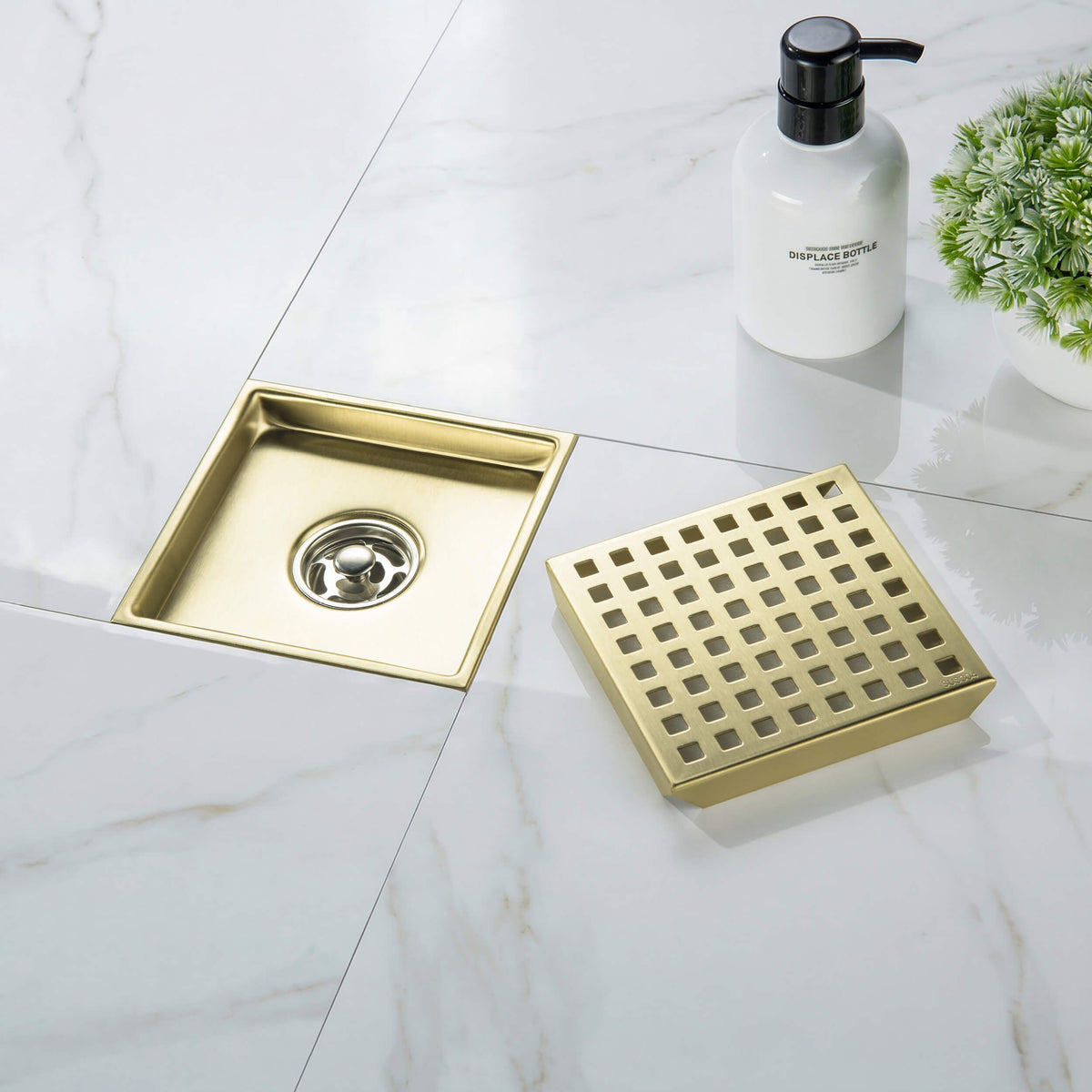 6 inch Square Shower Drain with Square Grid Grate - CFD-0602