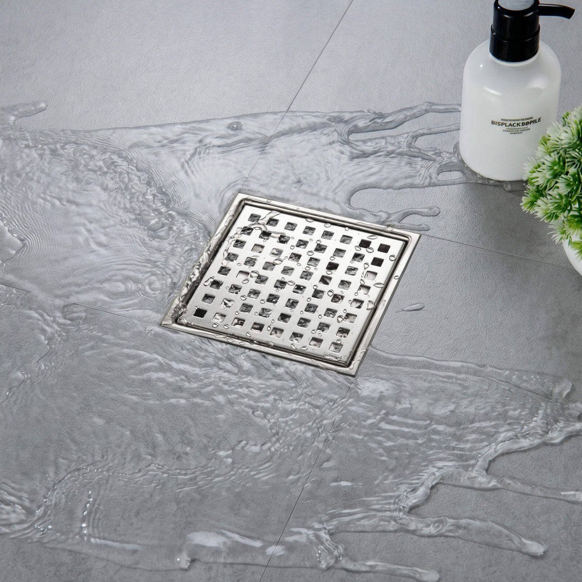 6 inch Square Shower Drain with Square Grid Grate - CFD-0602
