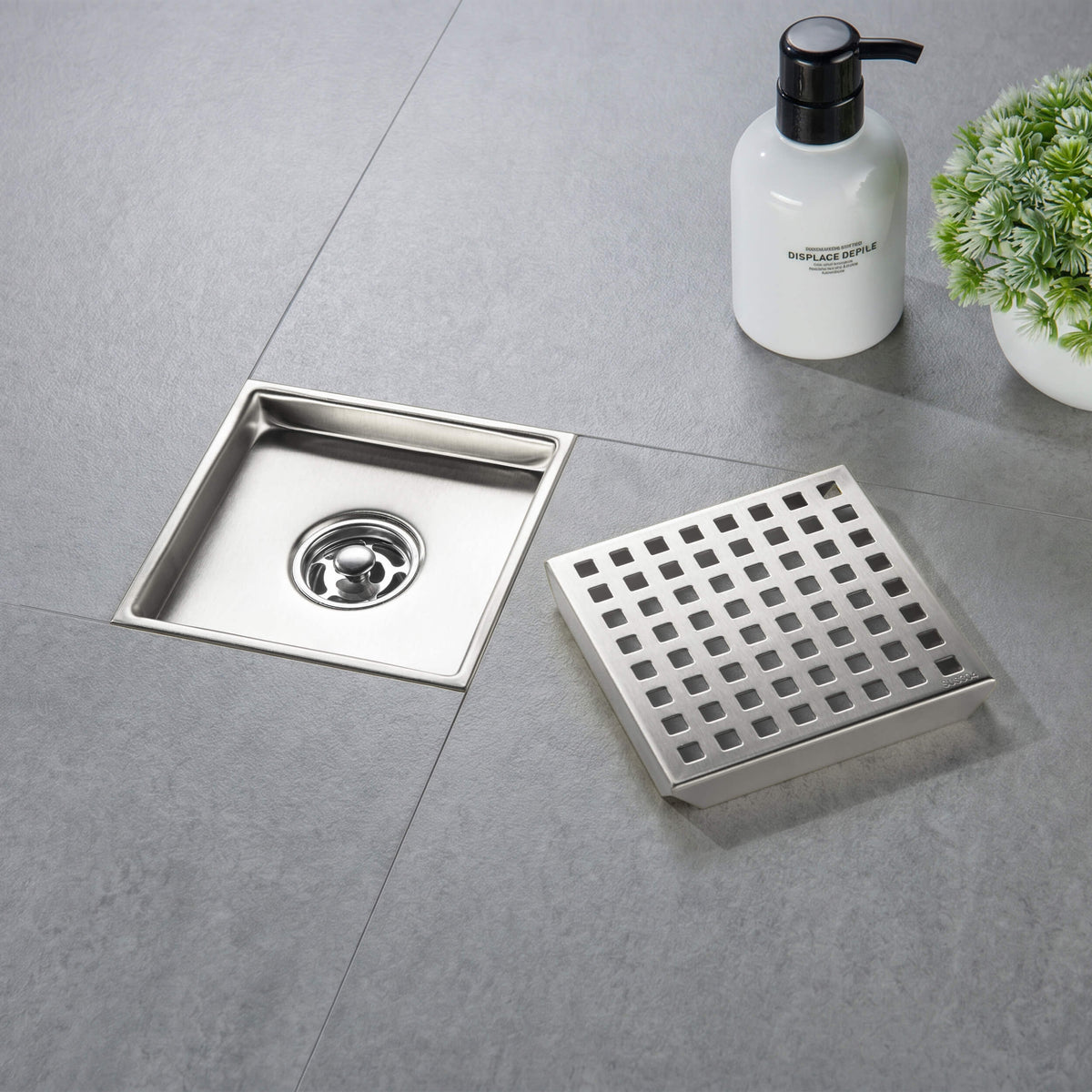 6 inch Square Shower Drain with Square Grid Grate - CFD-0602