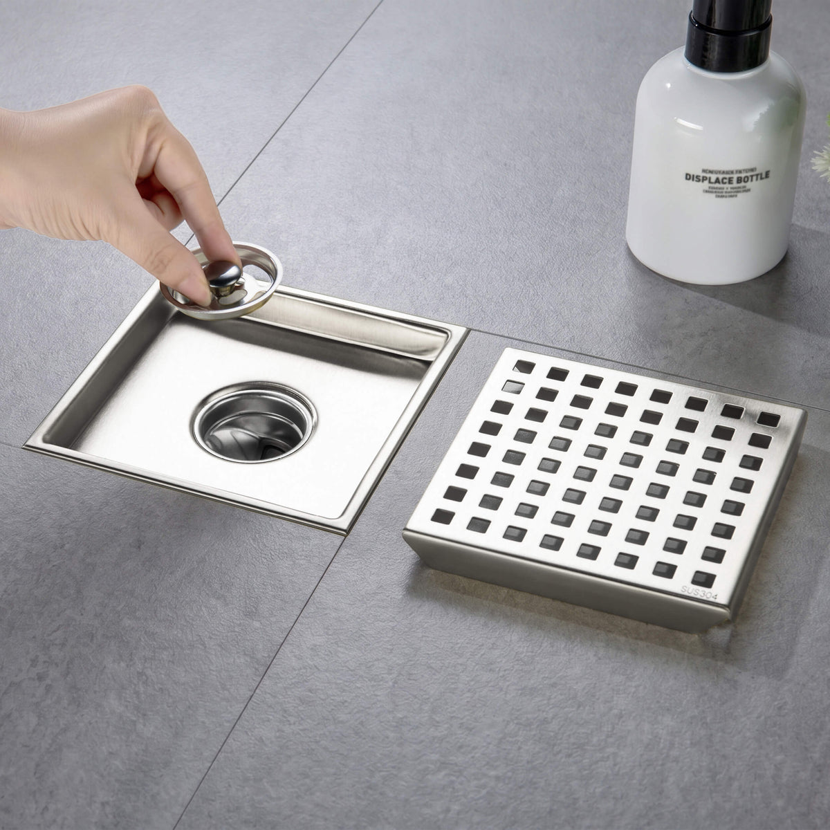 6 inch Square Shower Drain with Square Grid Grate - CFD-0602