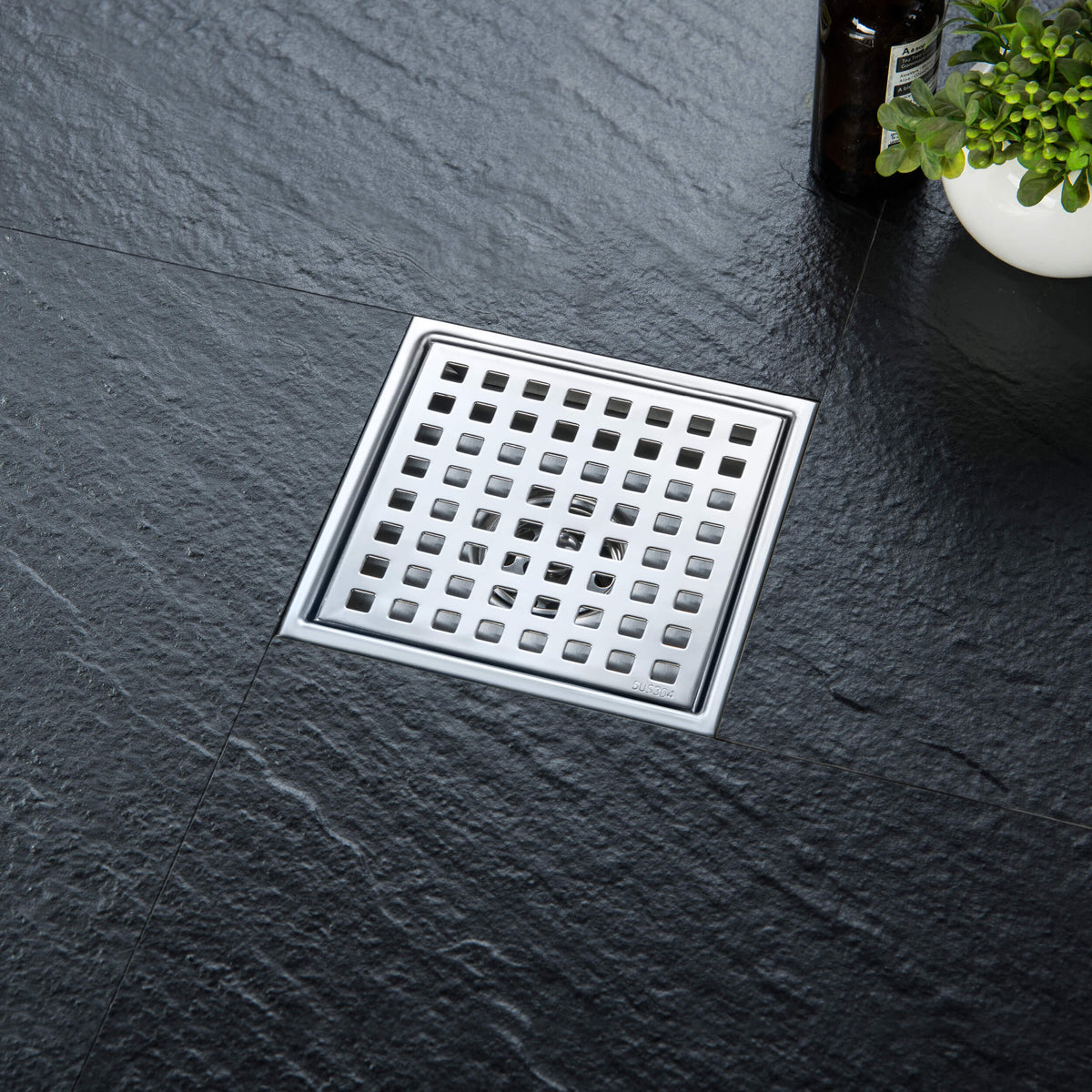 6 inch Square Shower Drain with Square Grid Grate - CFD-0602