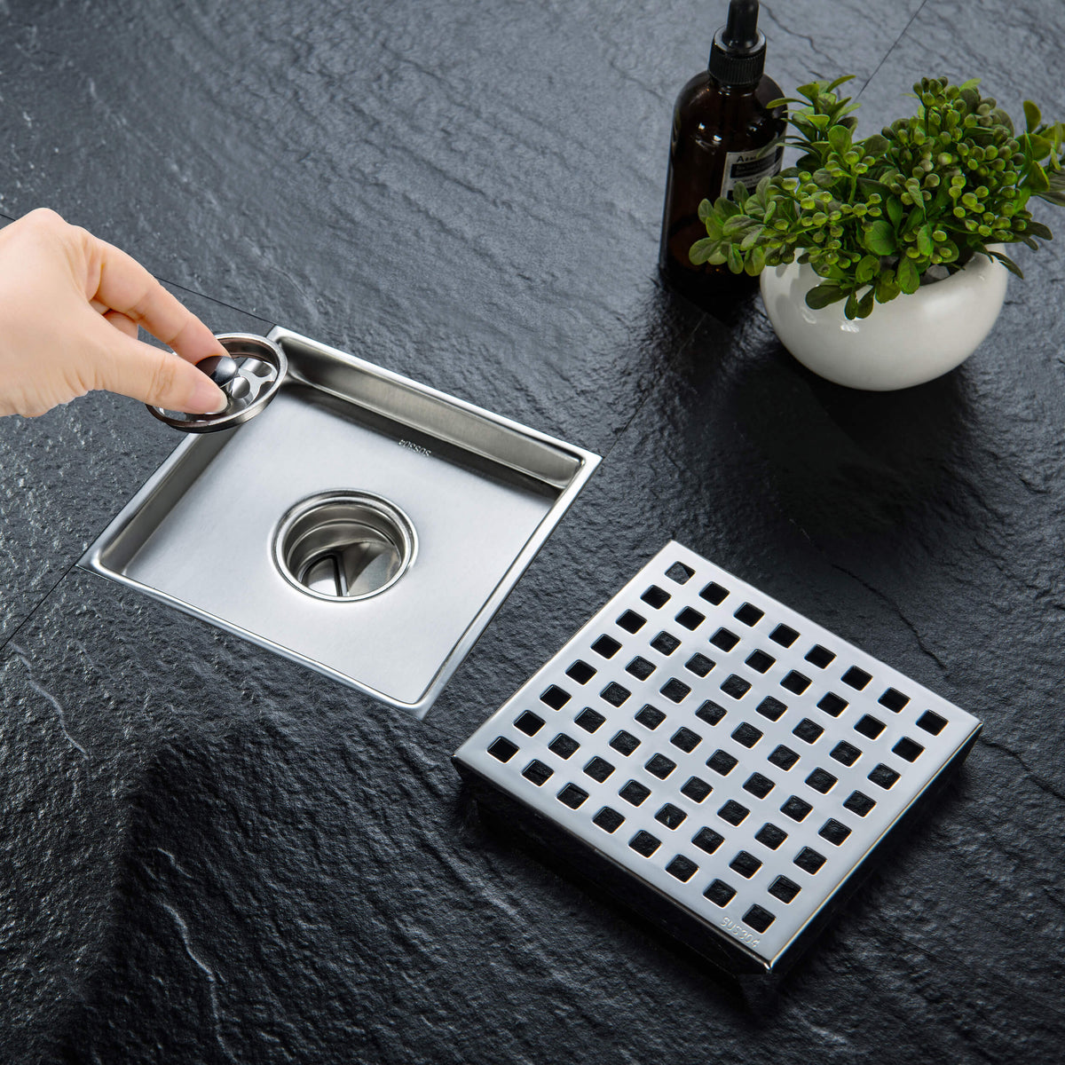 6 inch Square Shower Drain with Square Grid Grate - CFD-0602
