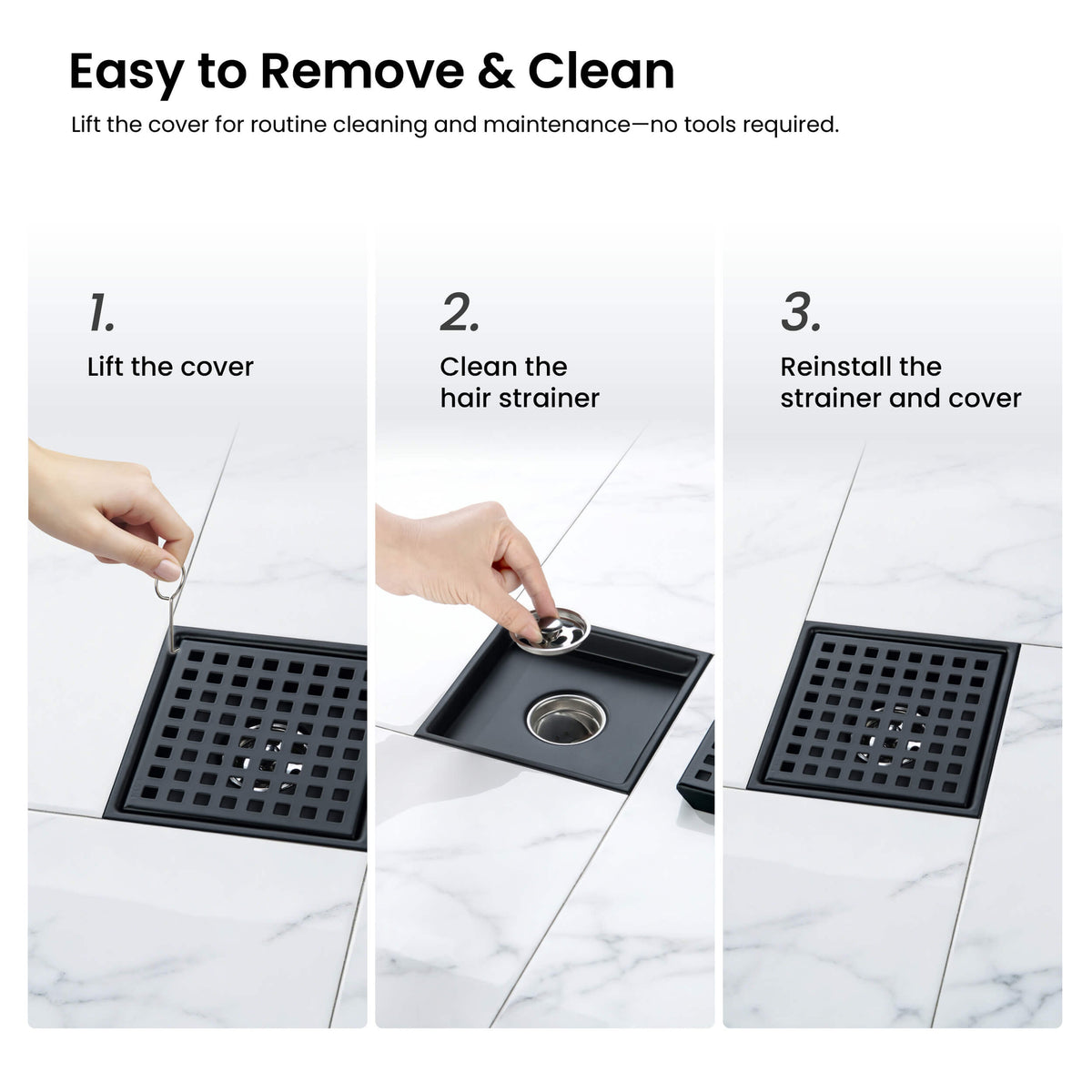 6 inch Square Shower Drain with Square Grid Grate - CFD-0602