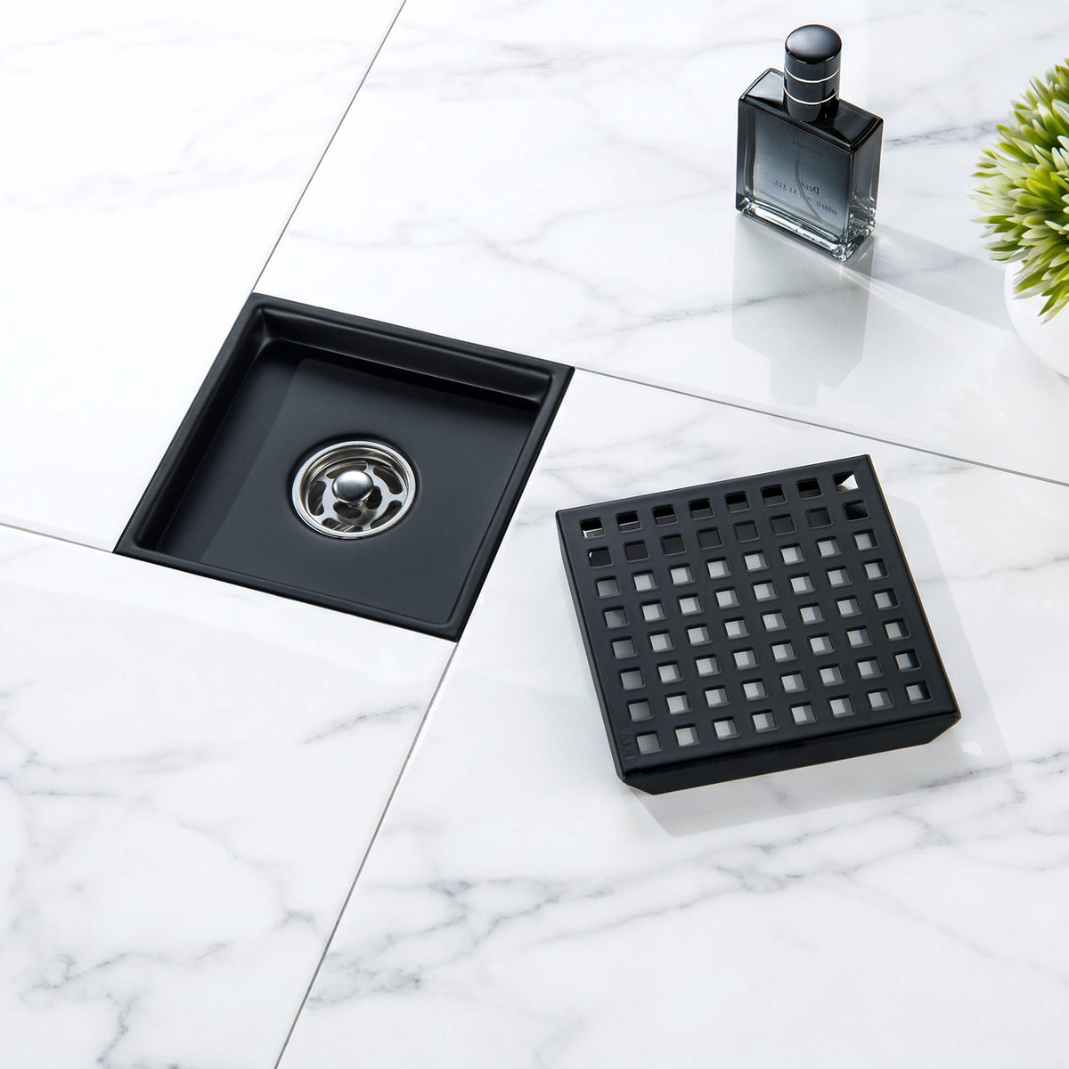 6 inch Square Shower Drain with Square Grid Grate - CFD-0602