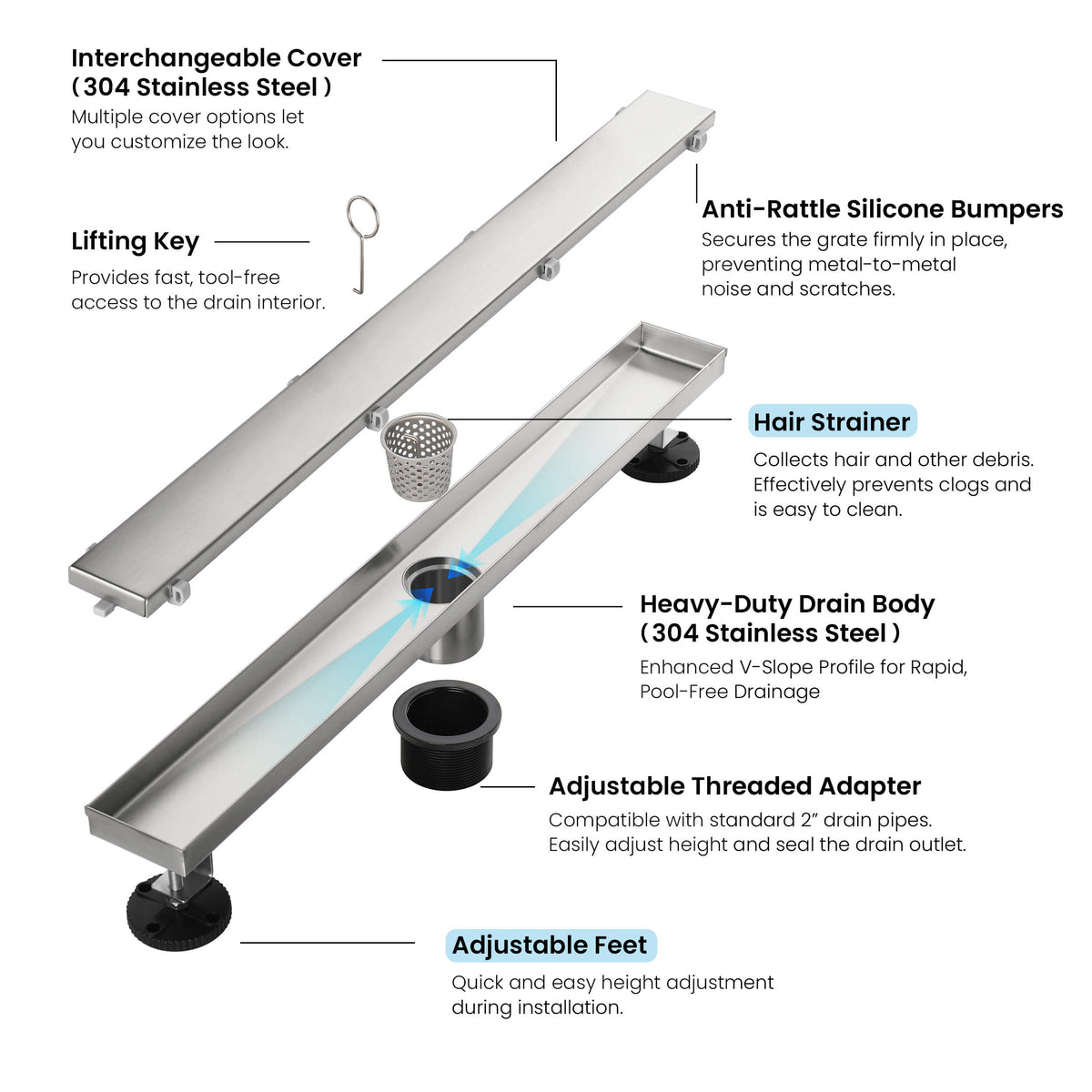 24 inch Tile-in Linear Shower Drain - CFD-2401