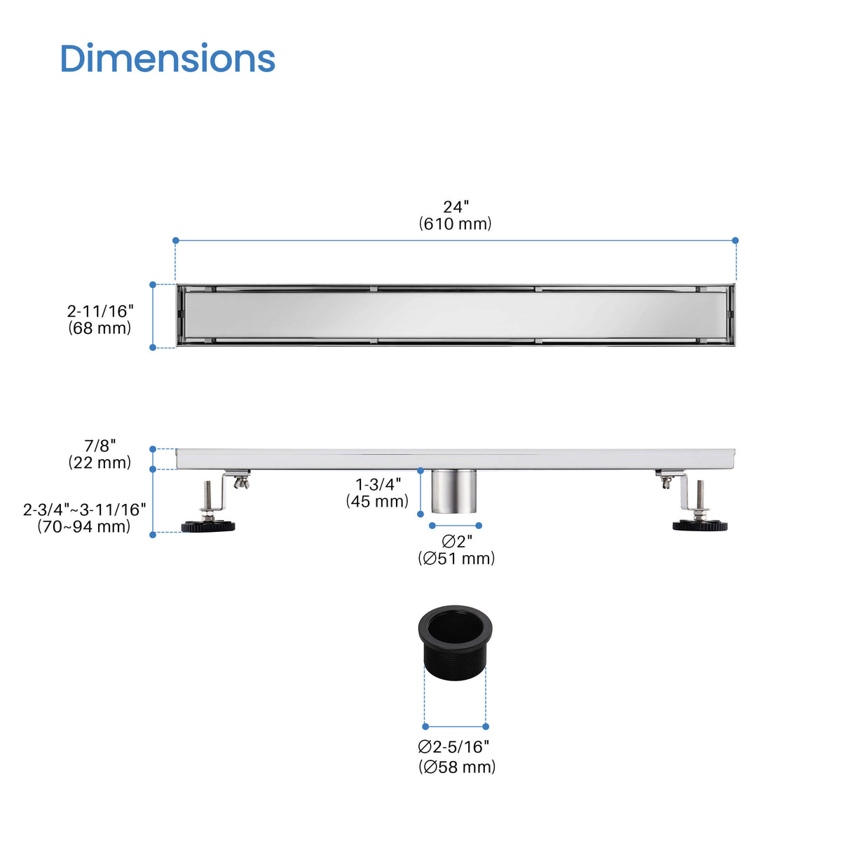 24 inch Tile-in Linear Shower Drain - CFD-2401