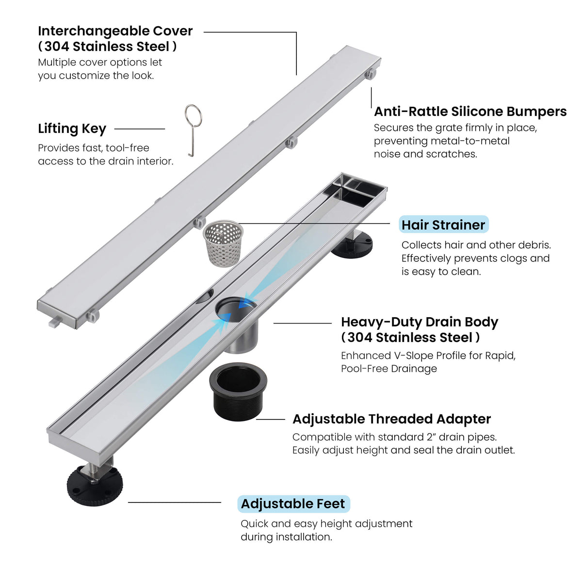 24 inch Tile-in Linear Shower Drain - CFD-2401