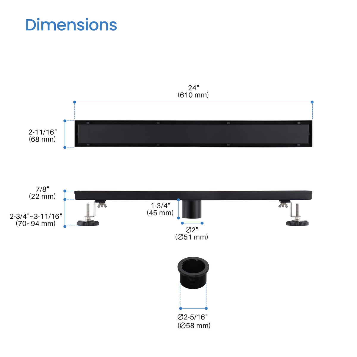 24 inch Tile-in Linear Shower Drain - CFD-2401