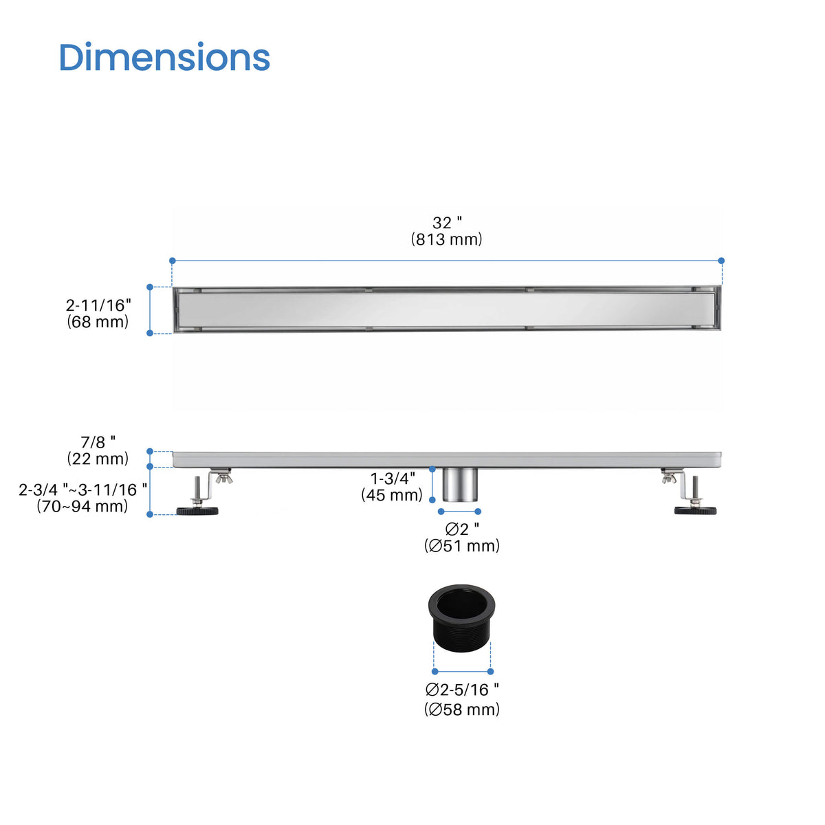 32 inch Tile-in Linear Shower Drain - CFD-3201