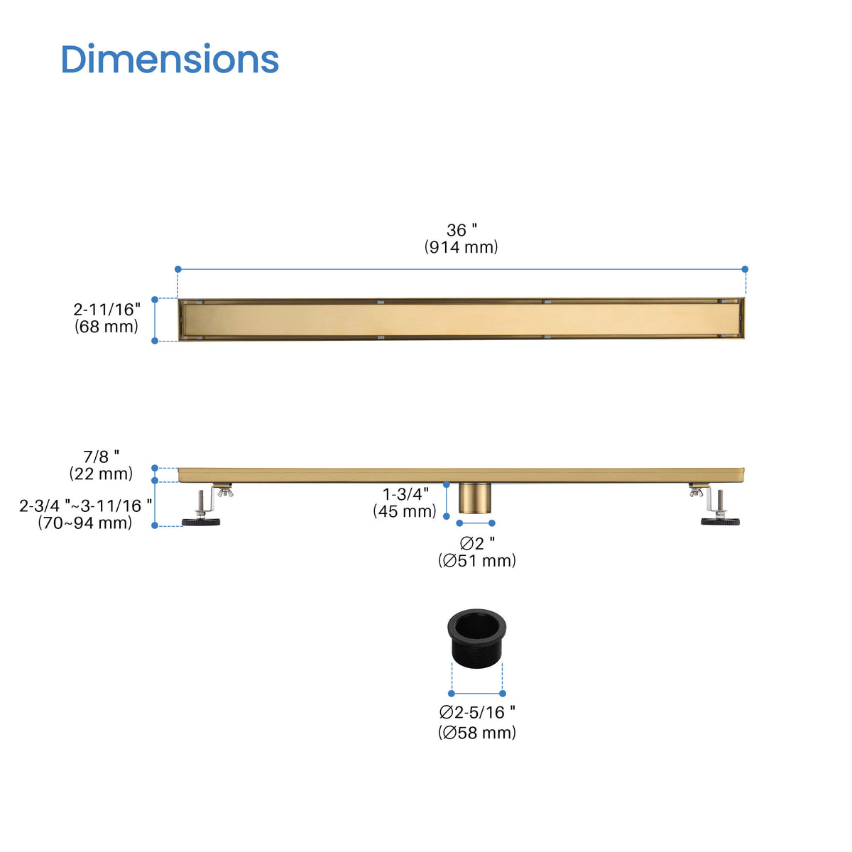 36 inch Tile-in Linear Shower Drain - CFD-3601