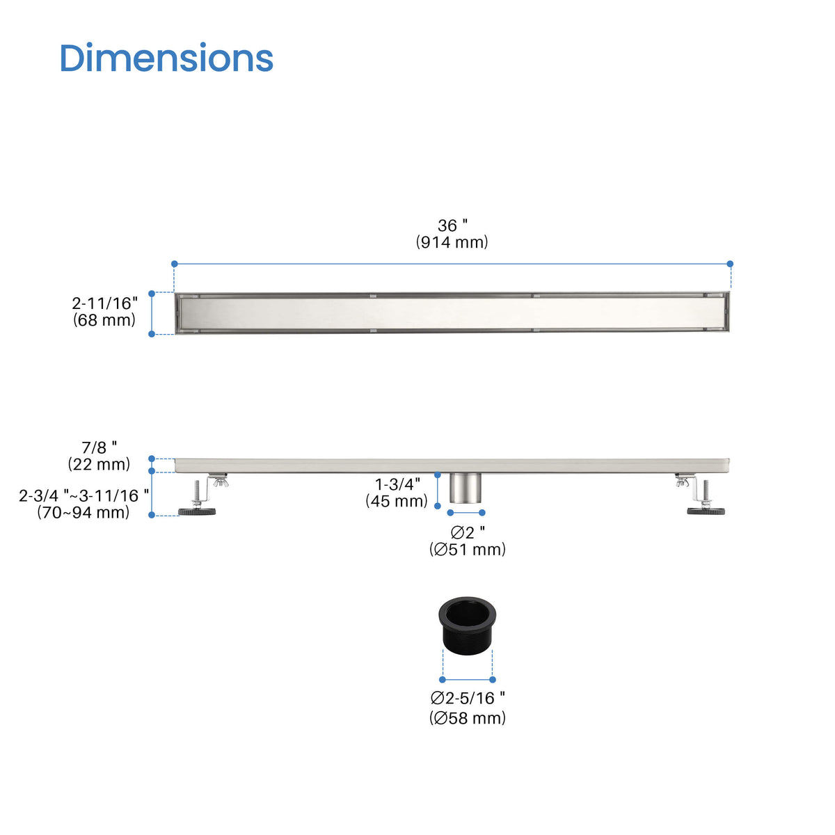 36 inch Tile-in Linear Shower Drain - CFD-3601