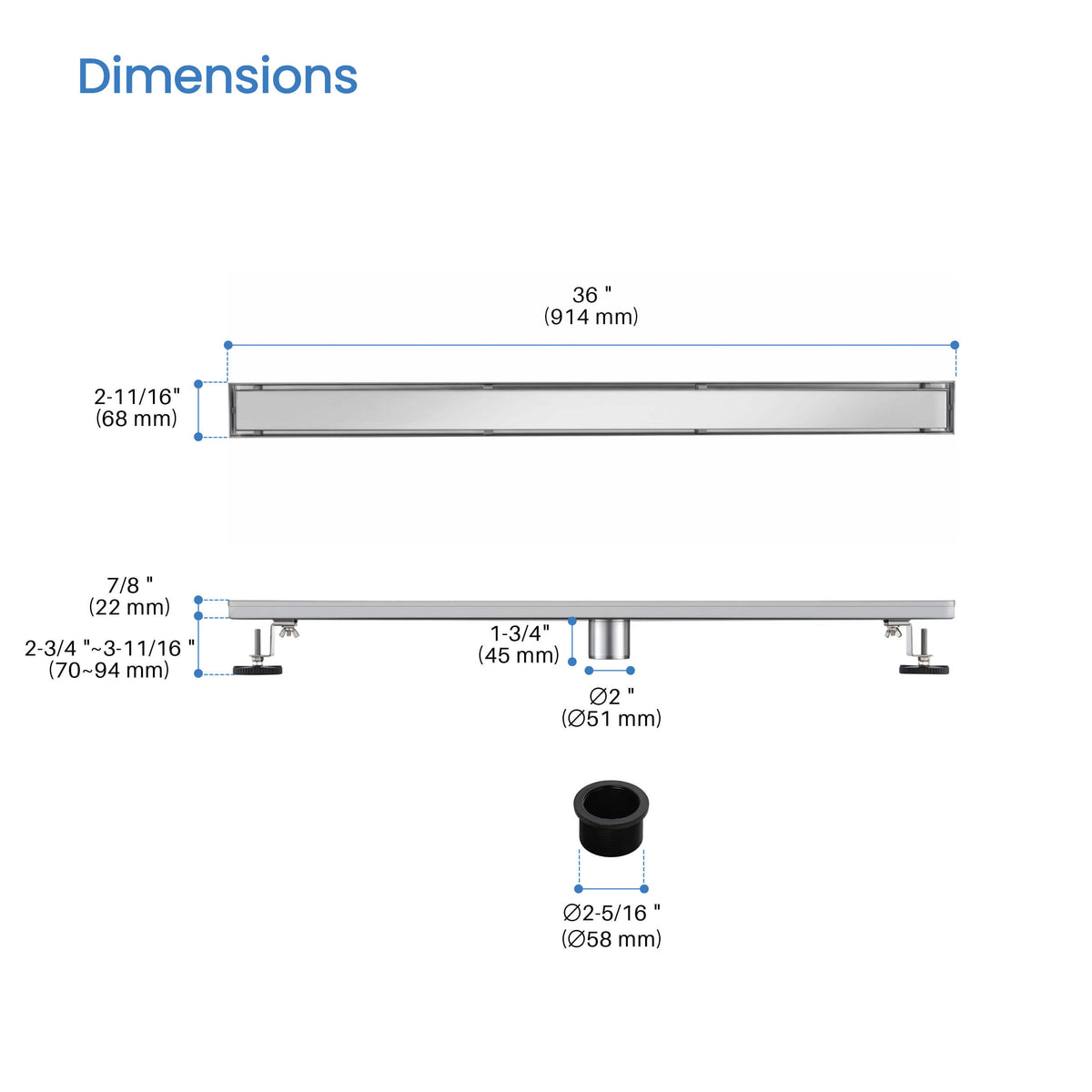 36 inch Tile-in Linear Shower Drain - CFD-3601