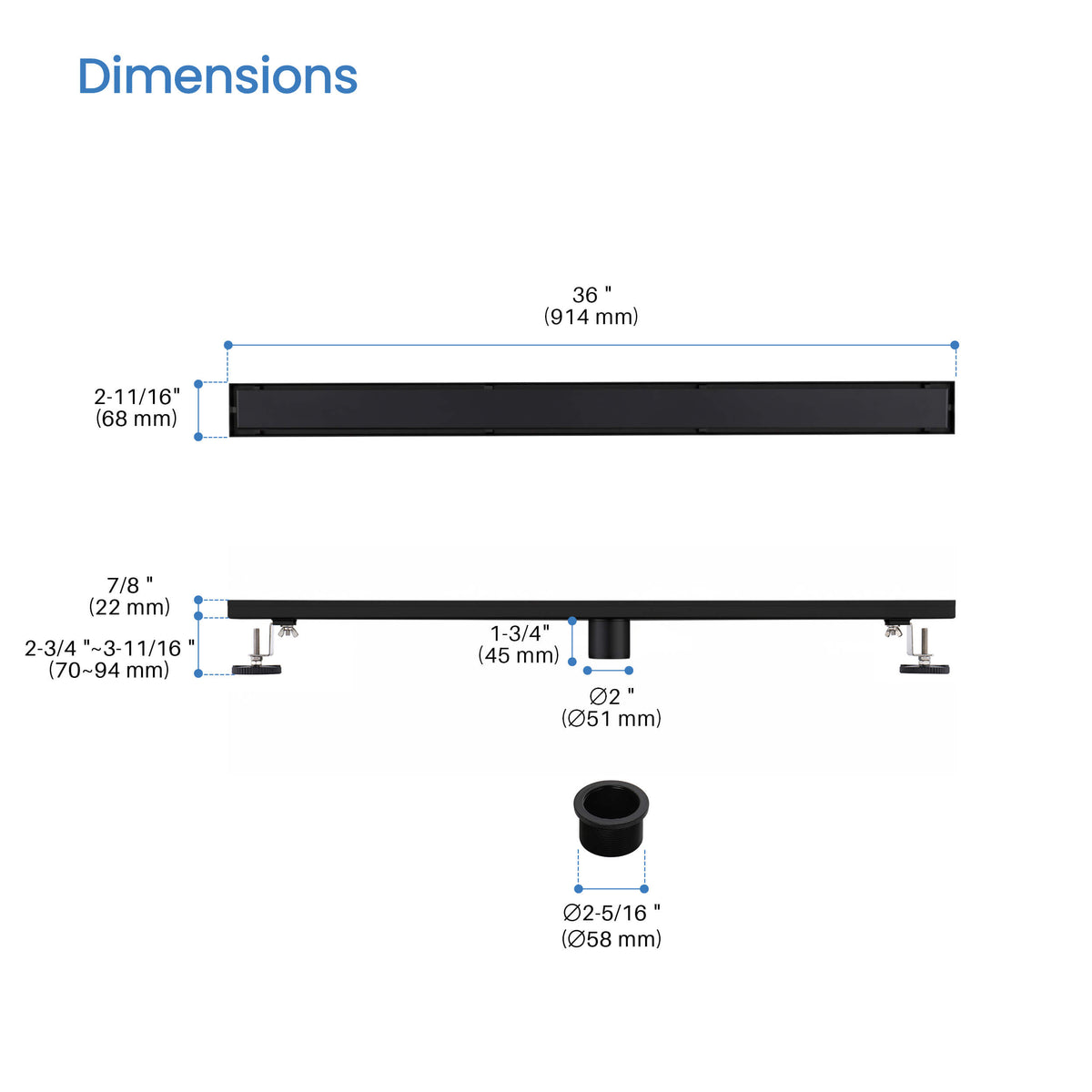 36 inch Tile-in Linear Shower Drain - CFD-3601