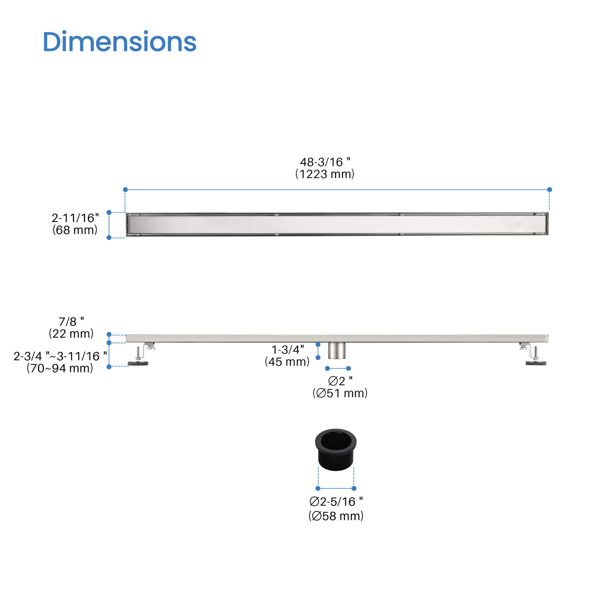 48 inch Tile-in Linear Shower Drain - CFD-4801