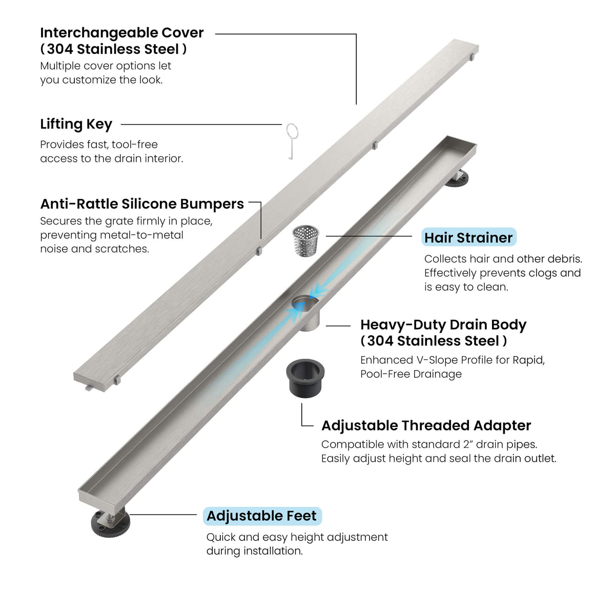 48 inch Tile-in Linear Shower Drain - CFD-4801