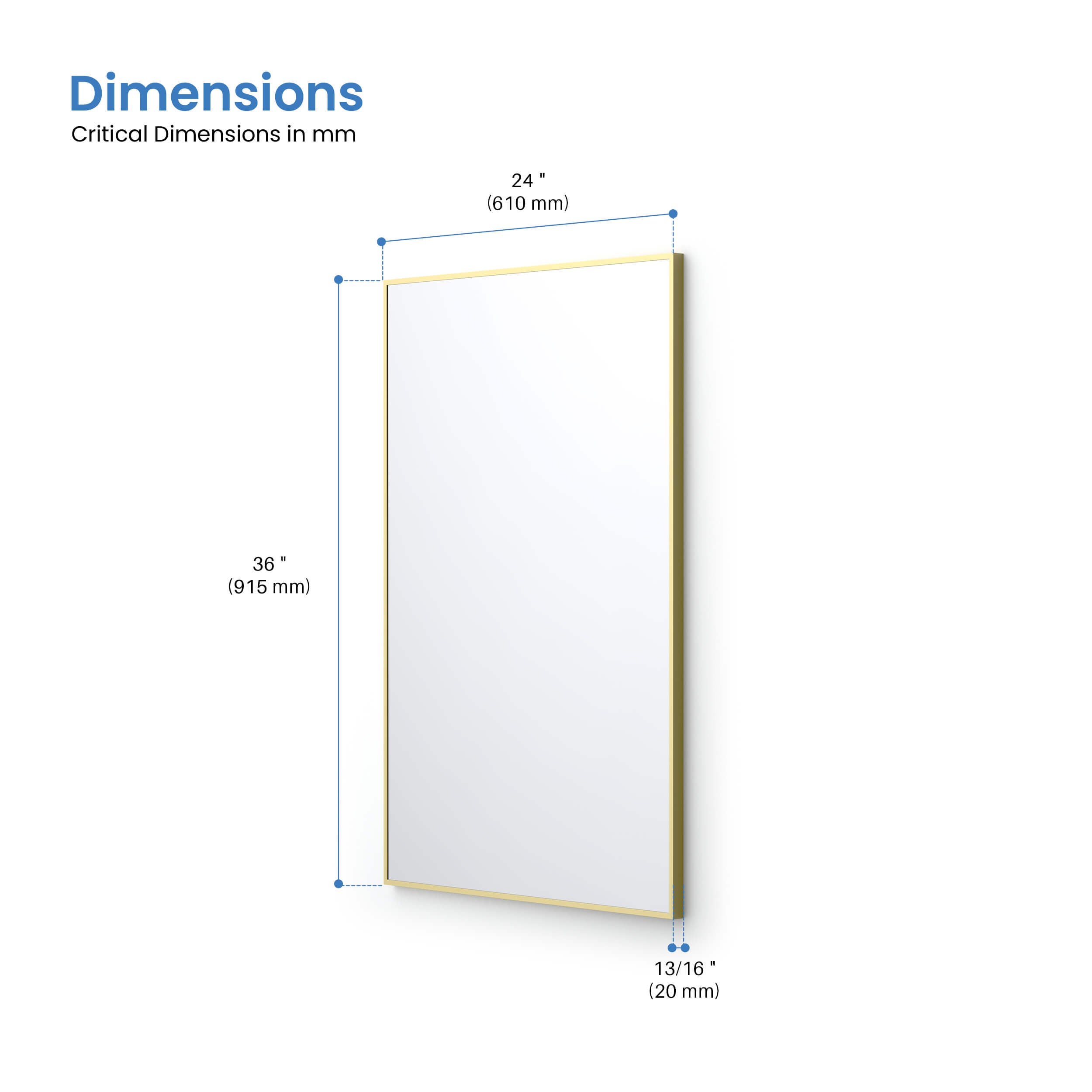 24" x 36" Shatterproof Wall Mount Metal Frame Mirror - FM1-2436
