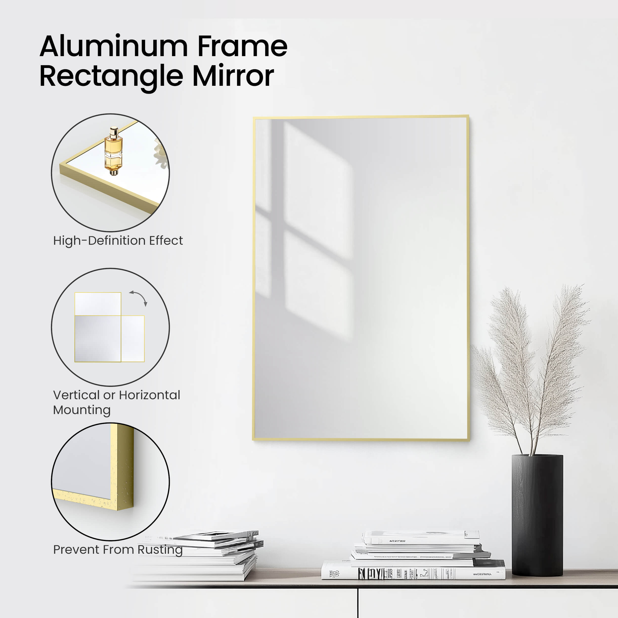 24" x 36" Shatterproof Wall Mount Metal Frame Mirror - FM1-2436